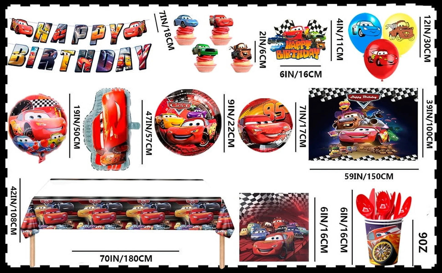 Cars Birthday Party Supplies, Cars Birthday Decorations & Cars Party Tableware Set - Cars Balloons Banner & Lightning Mcqueen Plates Cups Napkins Etc Lightning Mcqueen Birthday Decorations