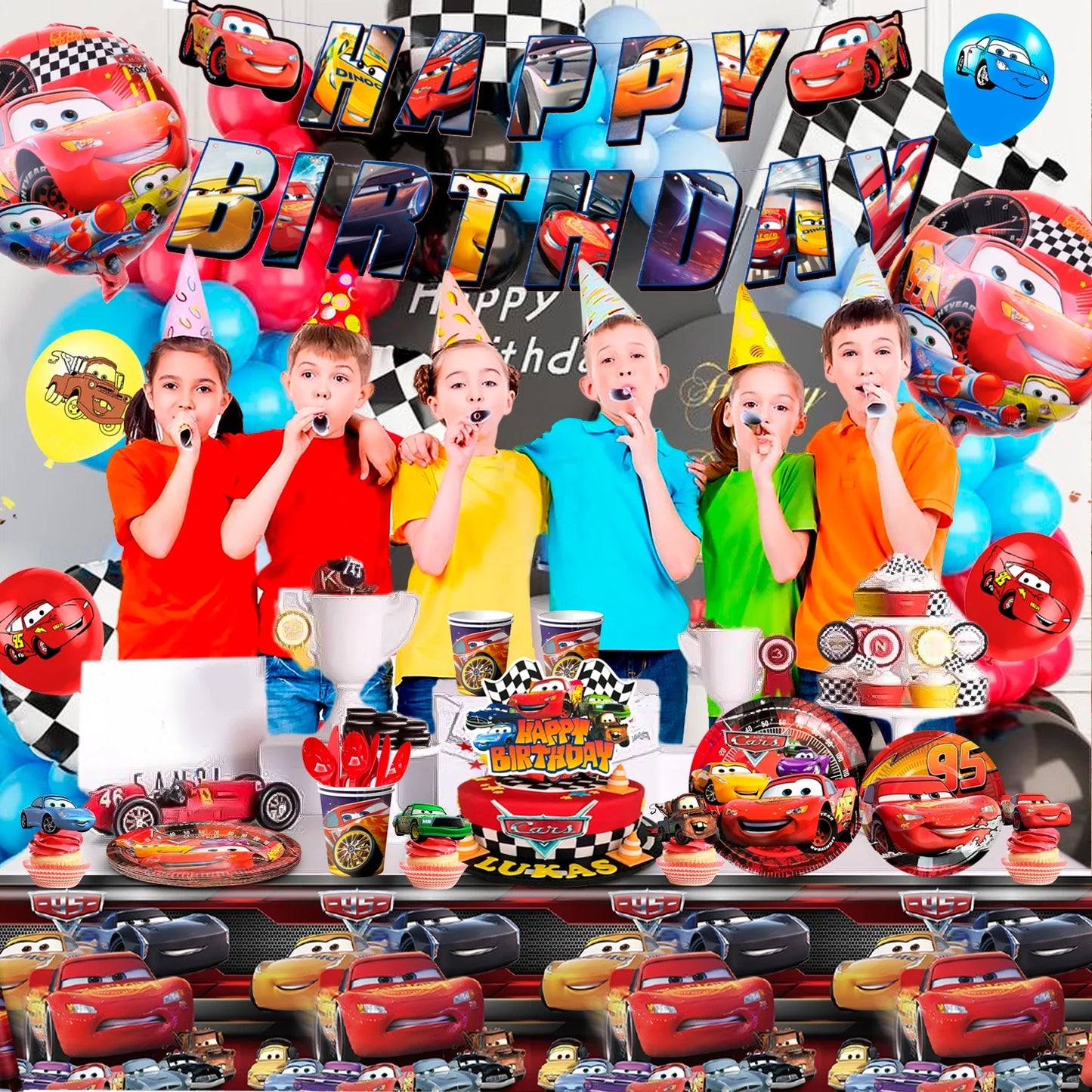 Cars Birthday Party Supplies, Cars Birthday Decorations & Cars Party Tableware Set - Cars Balloons Banner & Lightning Mcqueen Plates Cups Napkins Etc Lightning Mcqueen Birthday Decorations