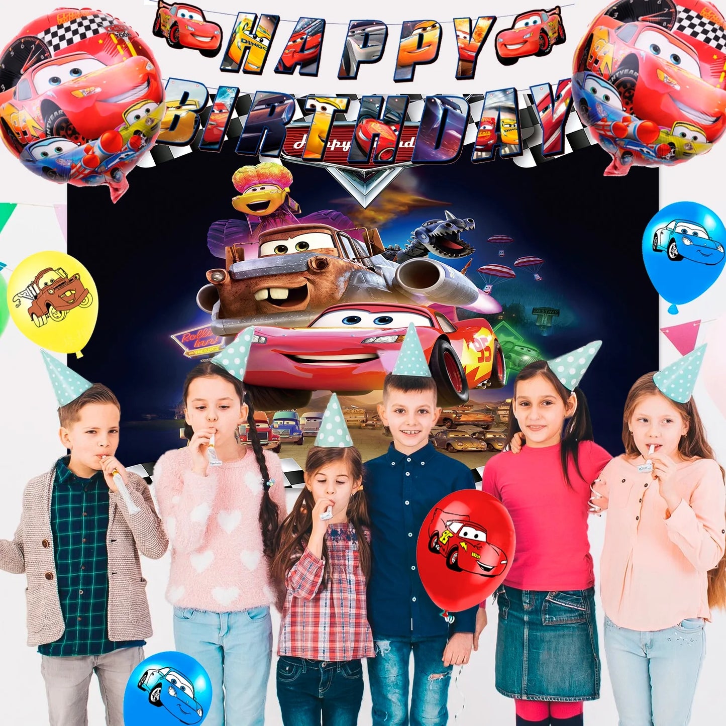 Cars Birthday Party Supplies, Cars Birthday Decorations & Cars Party Tableware Set - Cars Balloons Banner & Lightning Mcqueen Plates Cups Napkins Etc Lightning Mcqueen Birthday Decorations
