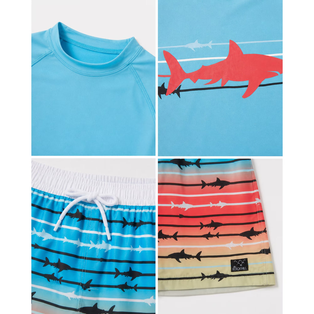 Boys Swim Set - UPF 50+ Long Sleeve Rash Guard and Swim Trunks, 2 Piece Boys Swimsuit Set