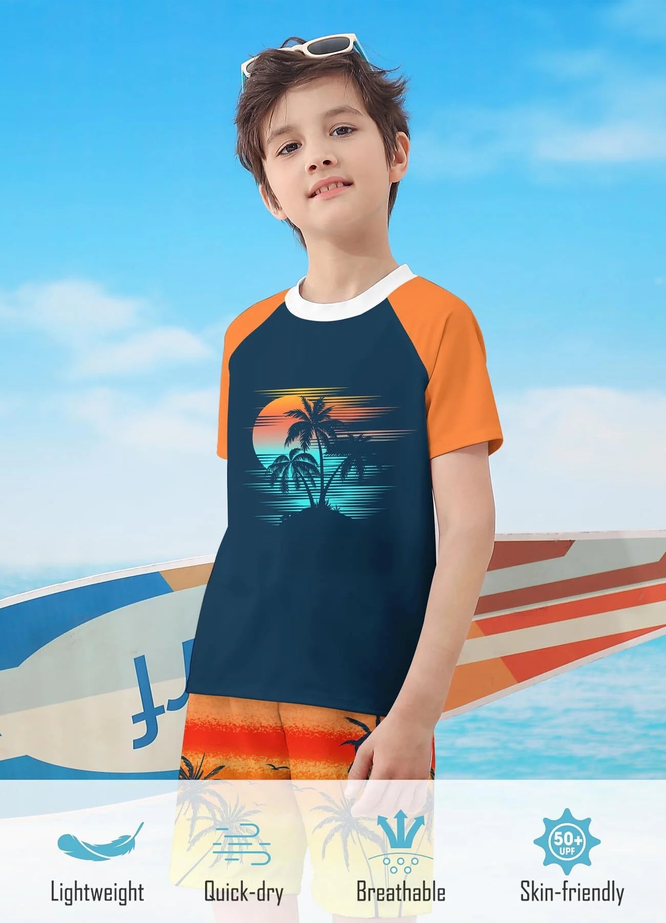 Boys Two Piece Rash Guard Swimsuits Sets Bathing Suits with Trunks 4-10 Years