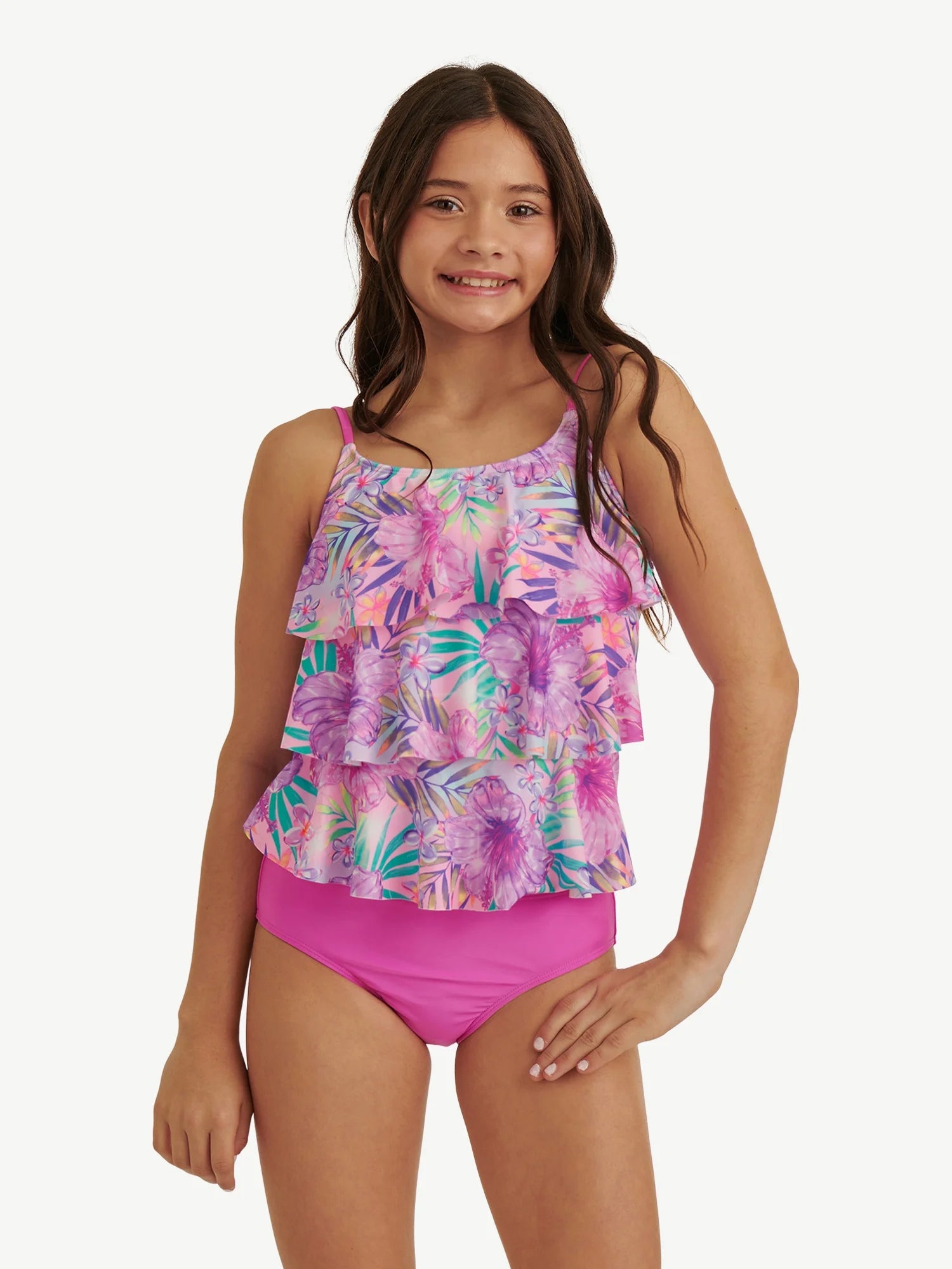 Girls 2 Piece Ruffle Tankini Swimsuit, Sizes XS-XL
