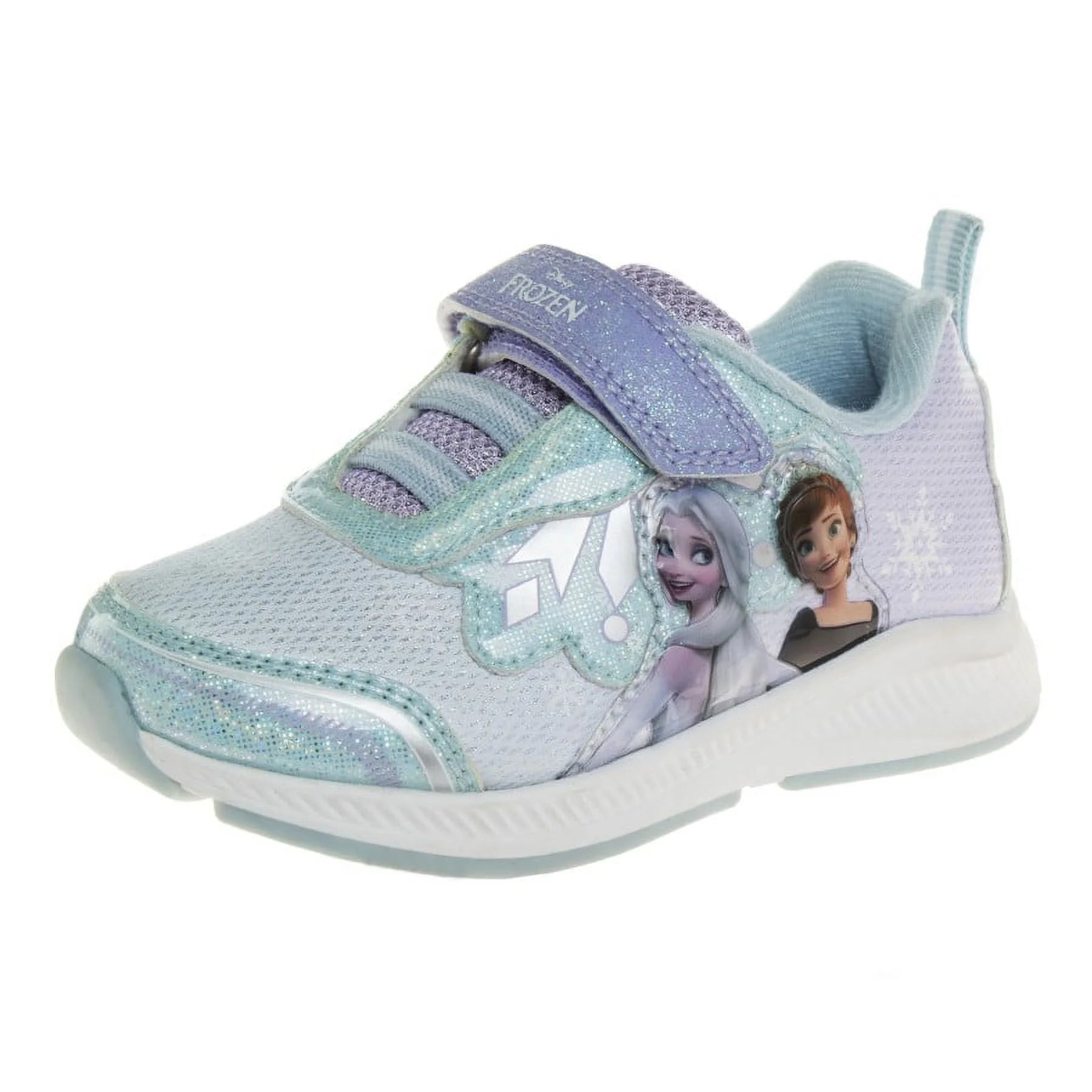 Frozen Toddler Girls Hook & Loop Sneakers with 2 White Lights - Lilac Blue, 9