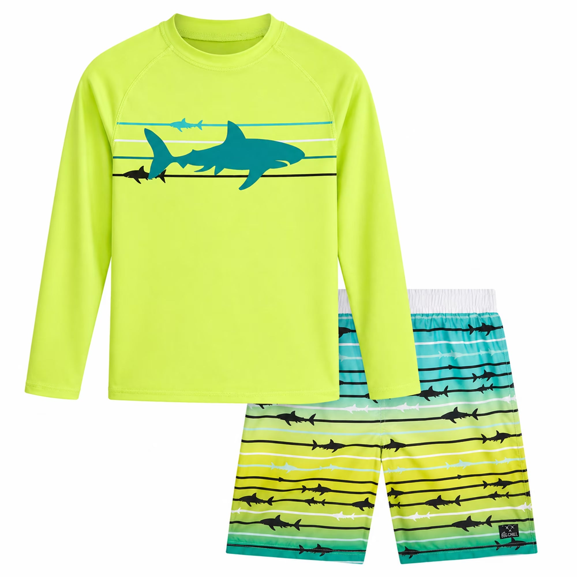 Boys Swim Set - UPF 50+ Long Sleeve Rash Guard and Swim Trunks, 2 Piece Boys Swimsuit Set