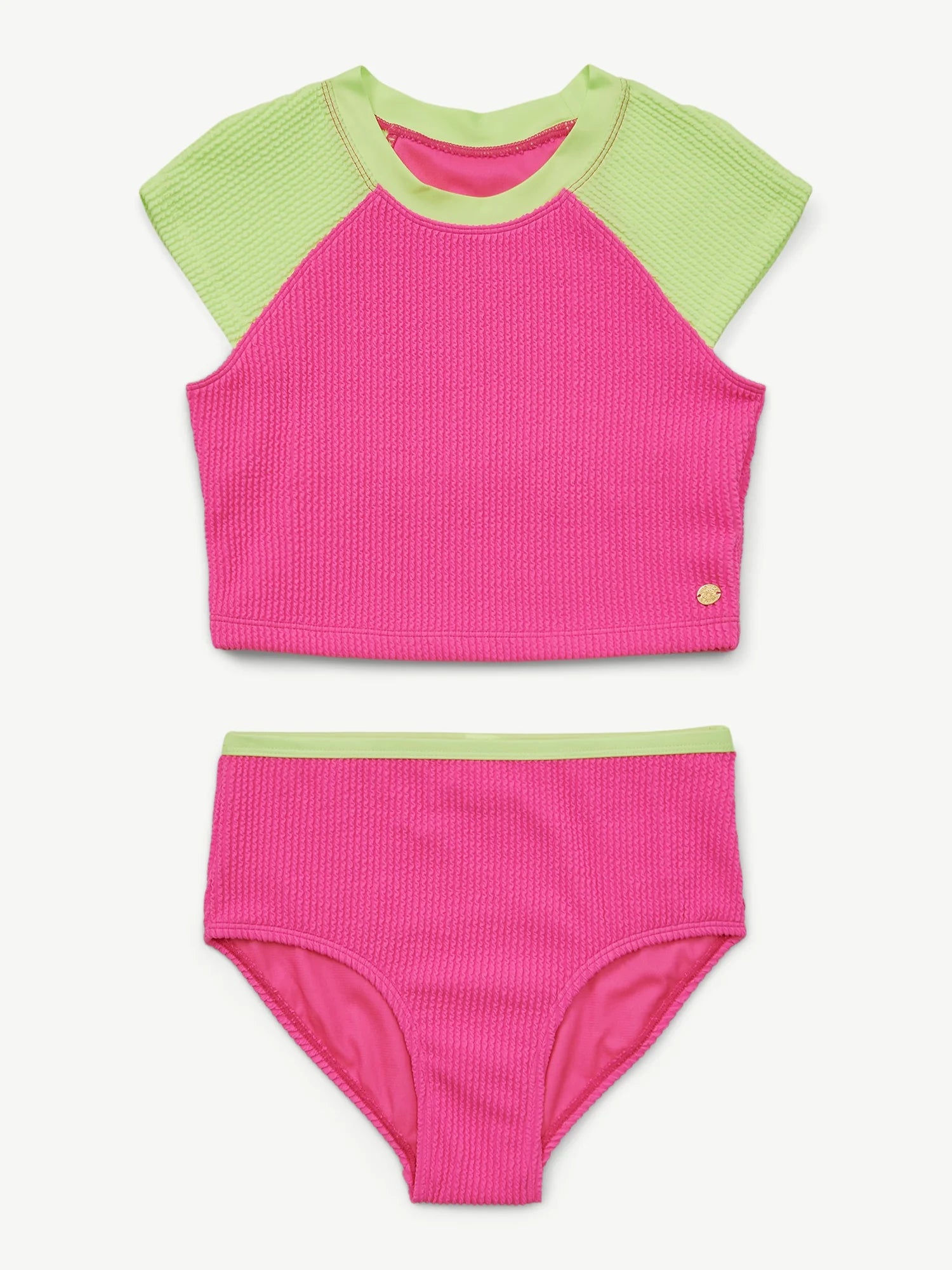 Girls 2 Piece Short Sleeve Rashguard Swimsuit, Sizes XS-XL