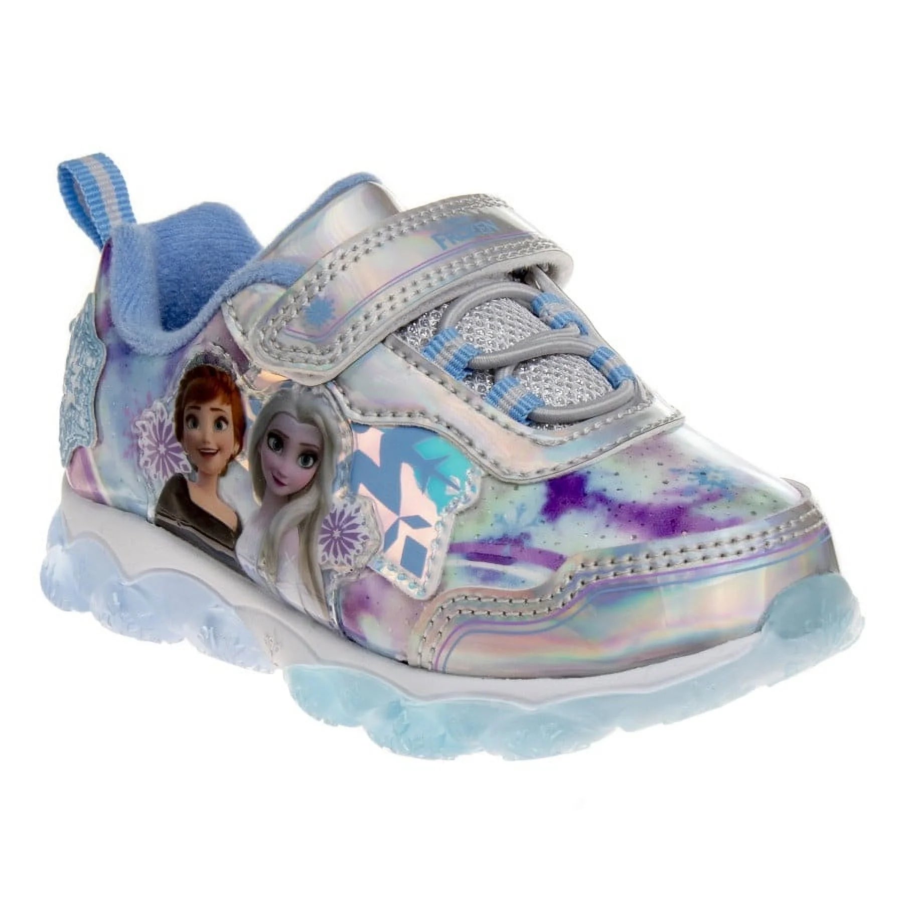 Frozen Toddler Girls Hook & Loop Sneakers with 2 White Lights - Lilac Blue, 9