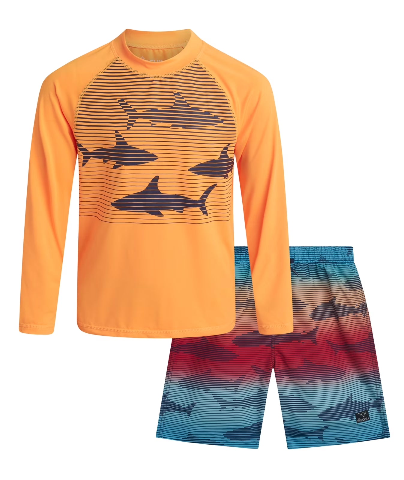 Boys Swim Set - UPF 50+ Long Sleeve Rash Guard and Swim Trunks, 2 Piece Boys Swimsuit Set