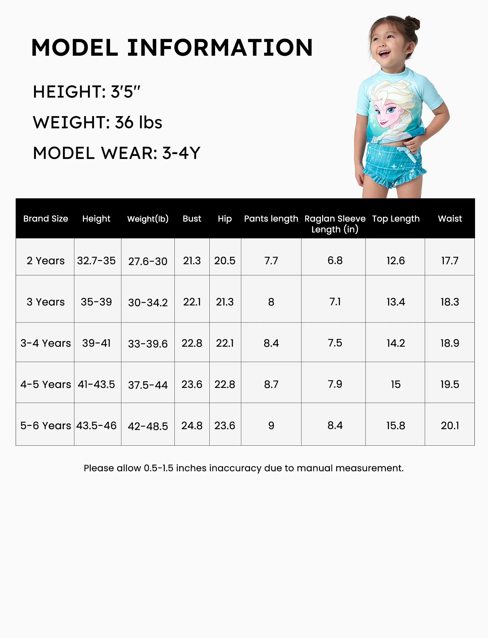 Princess Girls Swimsuit Frozen Elsa Rash Guards and Bikini Bottom 2 Pieces Set Sizes 2-6