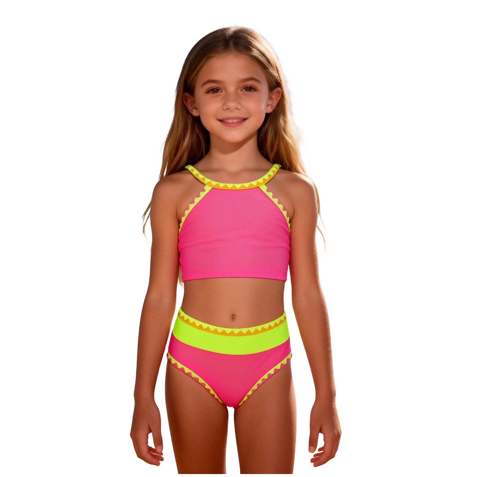 Hot Pink Swimsuit Kids Girls Swimming Suit Two Piece Bikini Hot Pink Size 6 Years