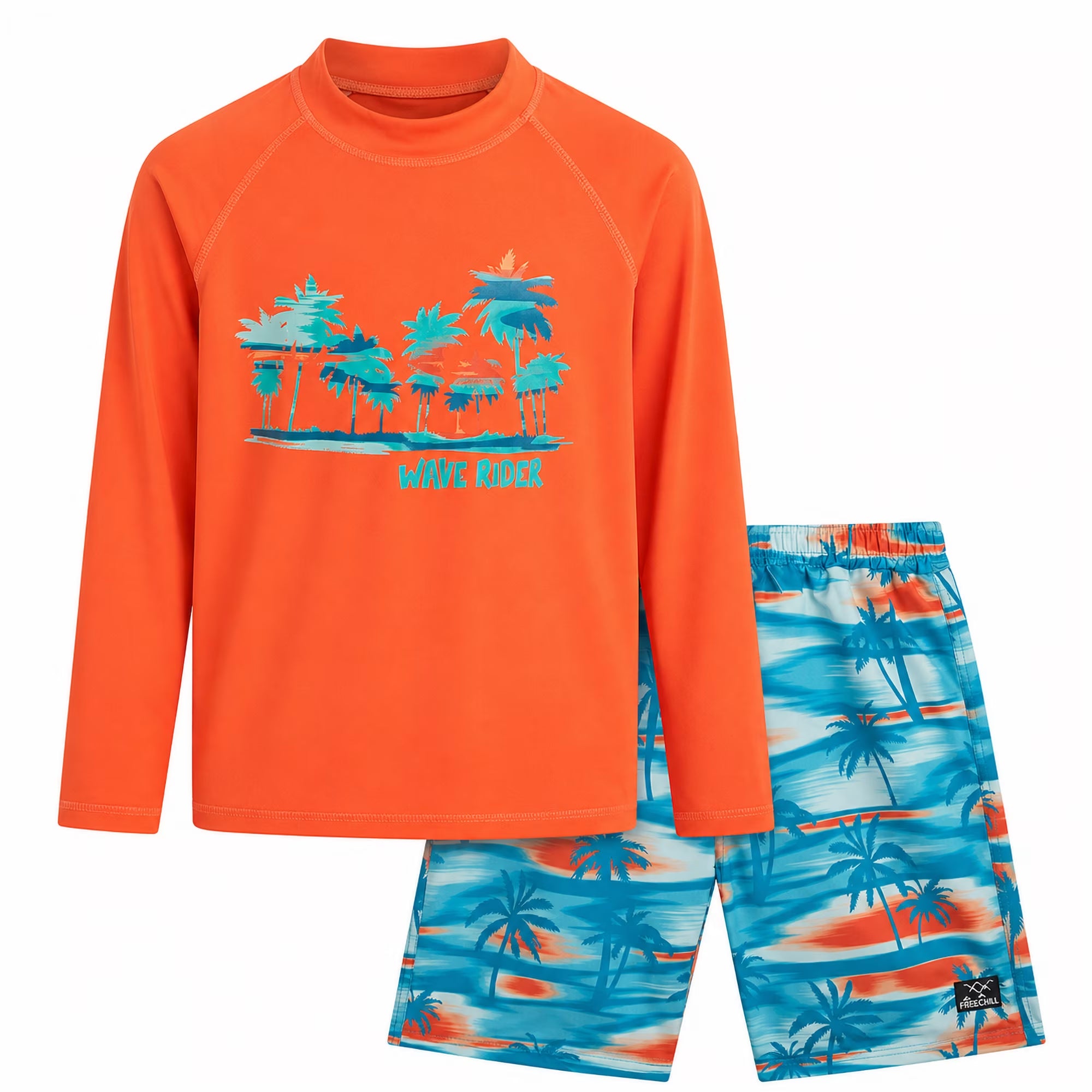 Boys Swim Set - UPF 50+ Long Sleeve Rash Guard and Swim Trunks, 2 Piece Boys Swimsuit Set