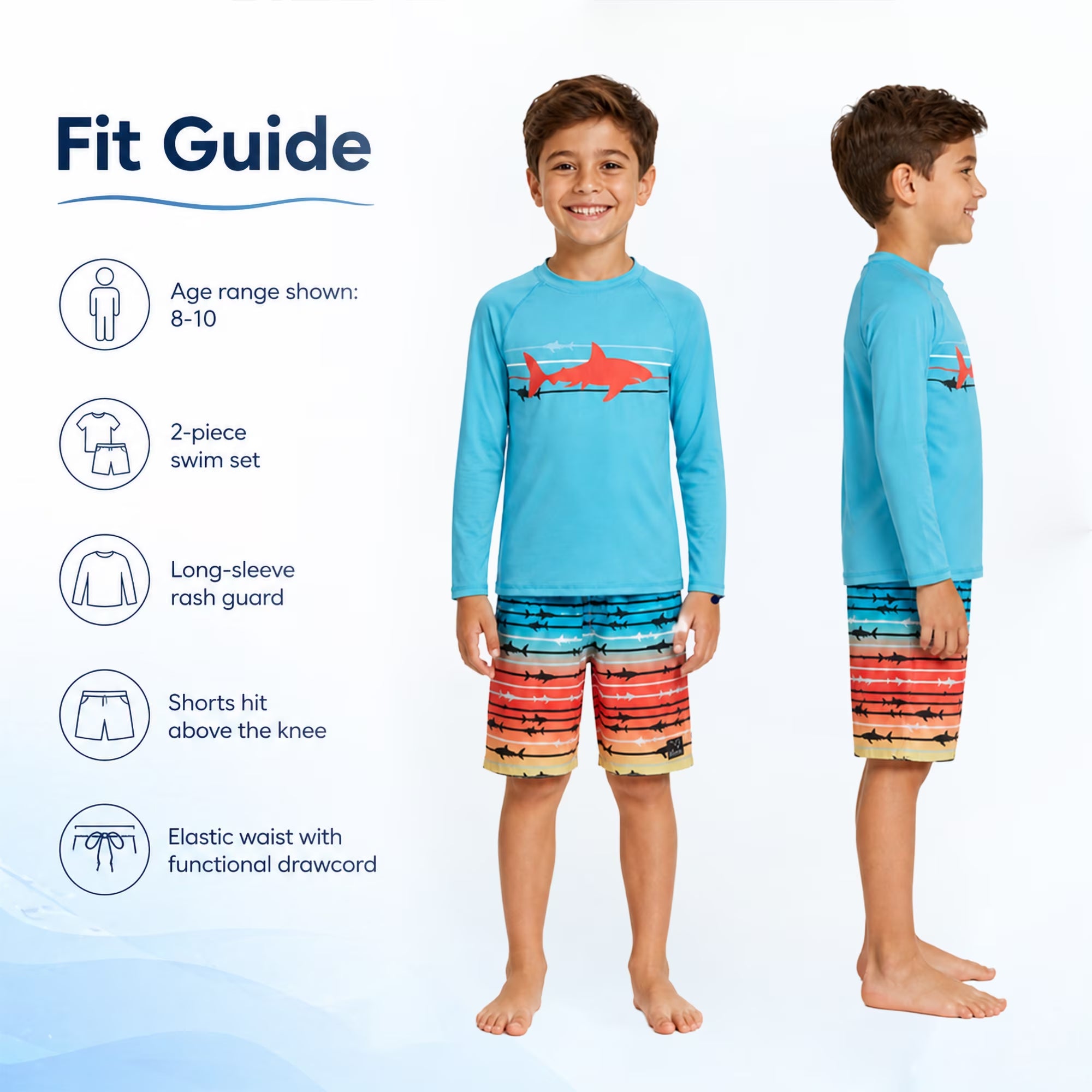 Boys Swim Set - UPF 50+ Long Sleeve Rash Guard and Swim Trunks, 2 Piece Boys Swimsuit Set