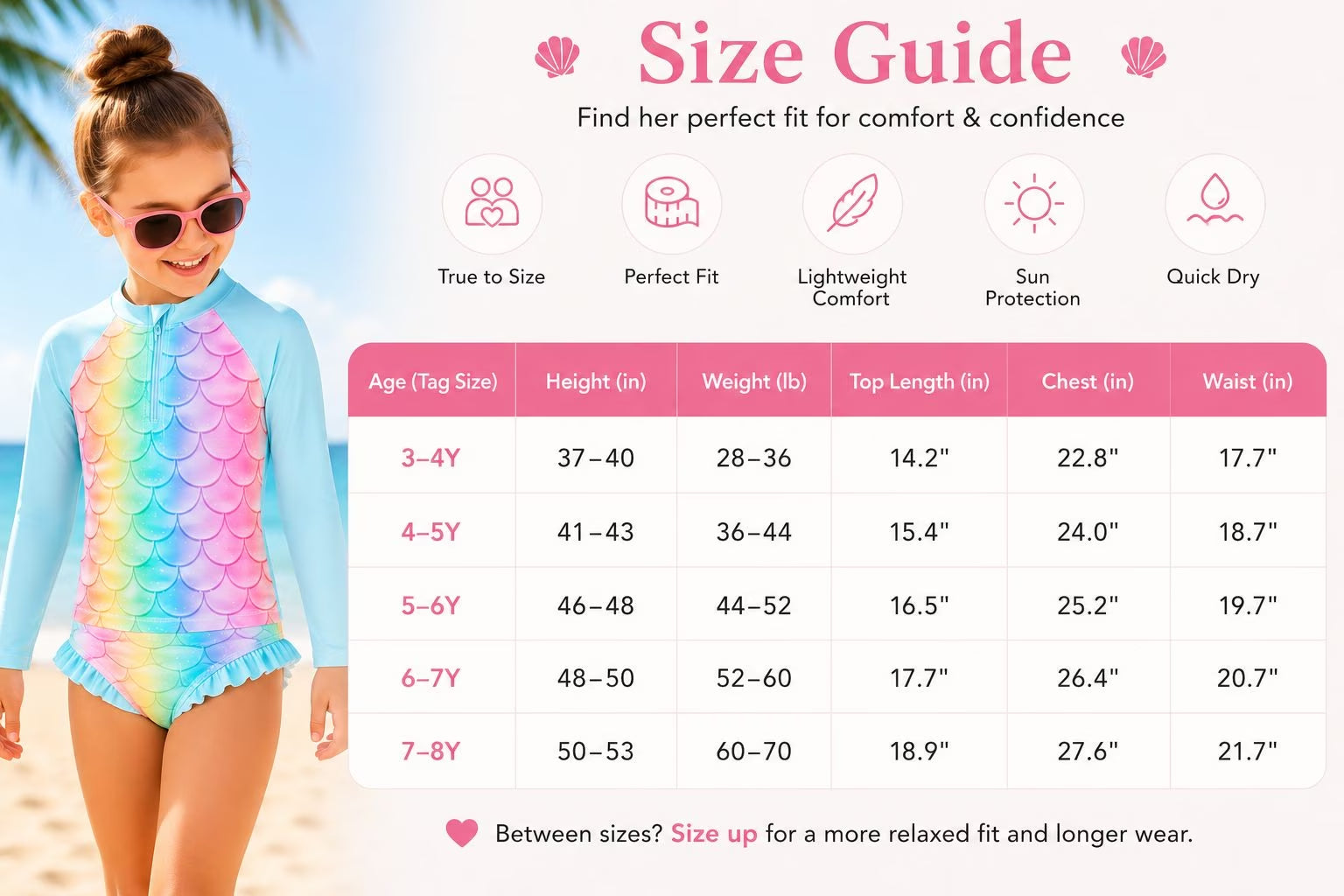 3-8T Toddler/Little Girls Light Blue Ocean Mermaid Scales Rashguard Swimsuit Set 5-6T