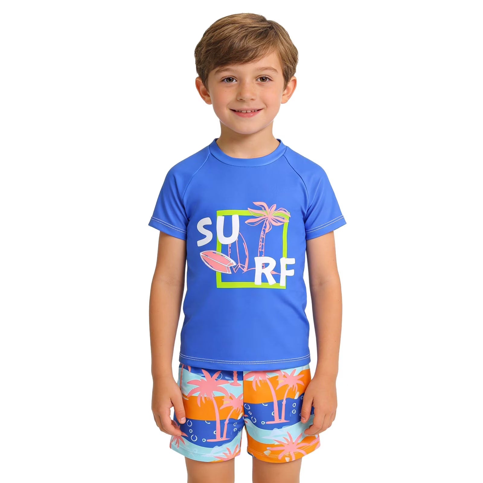 Cute Swimsuits Boys' 2 Piece Cartoon Dinosaur Two Piece Swimsuit Set Rash Guard and Swim Trunks for Swimming Size:5-6 Years