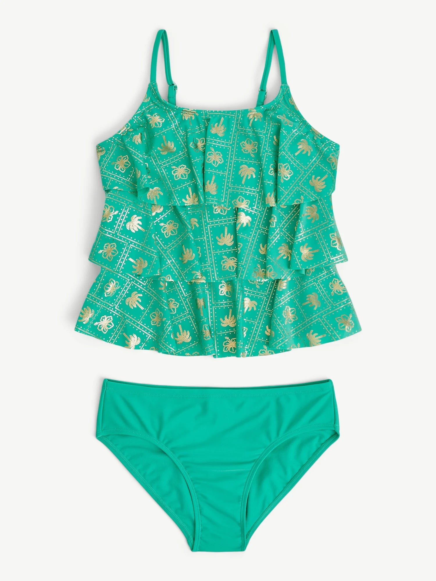 Girls 2 Piece Ruffle Tankini Swimsuit, Sizes XS-XL