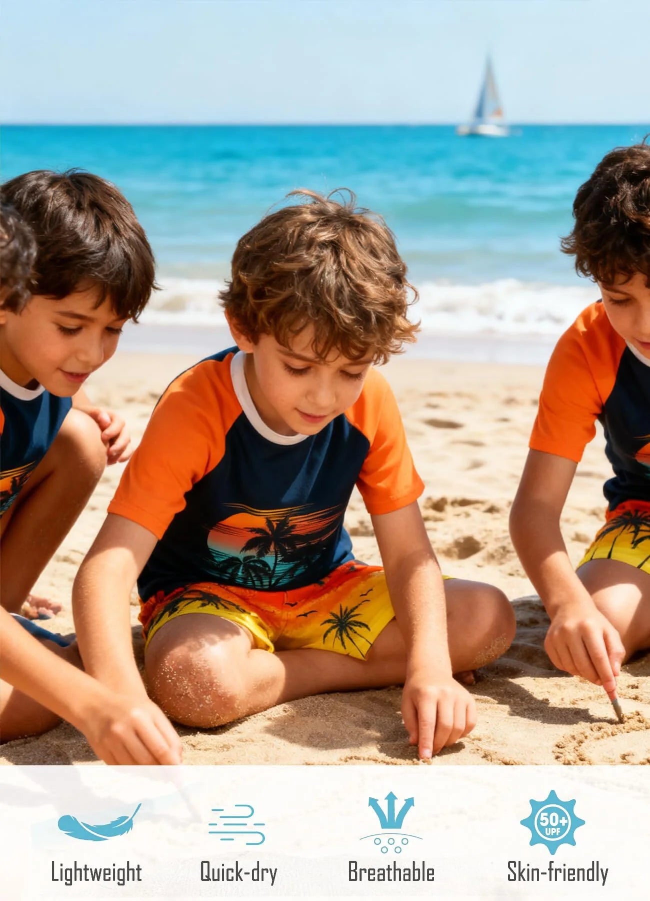 Boys Two Piece Rash Guard Swimsuits Sets Bathing Suits with Trunks 4-10 Years