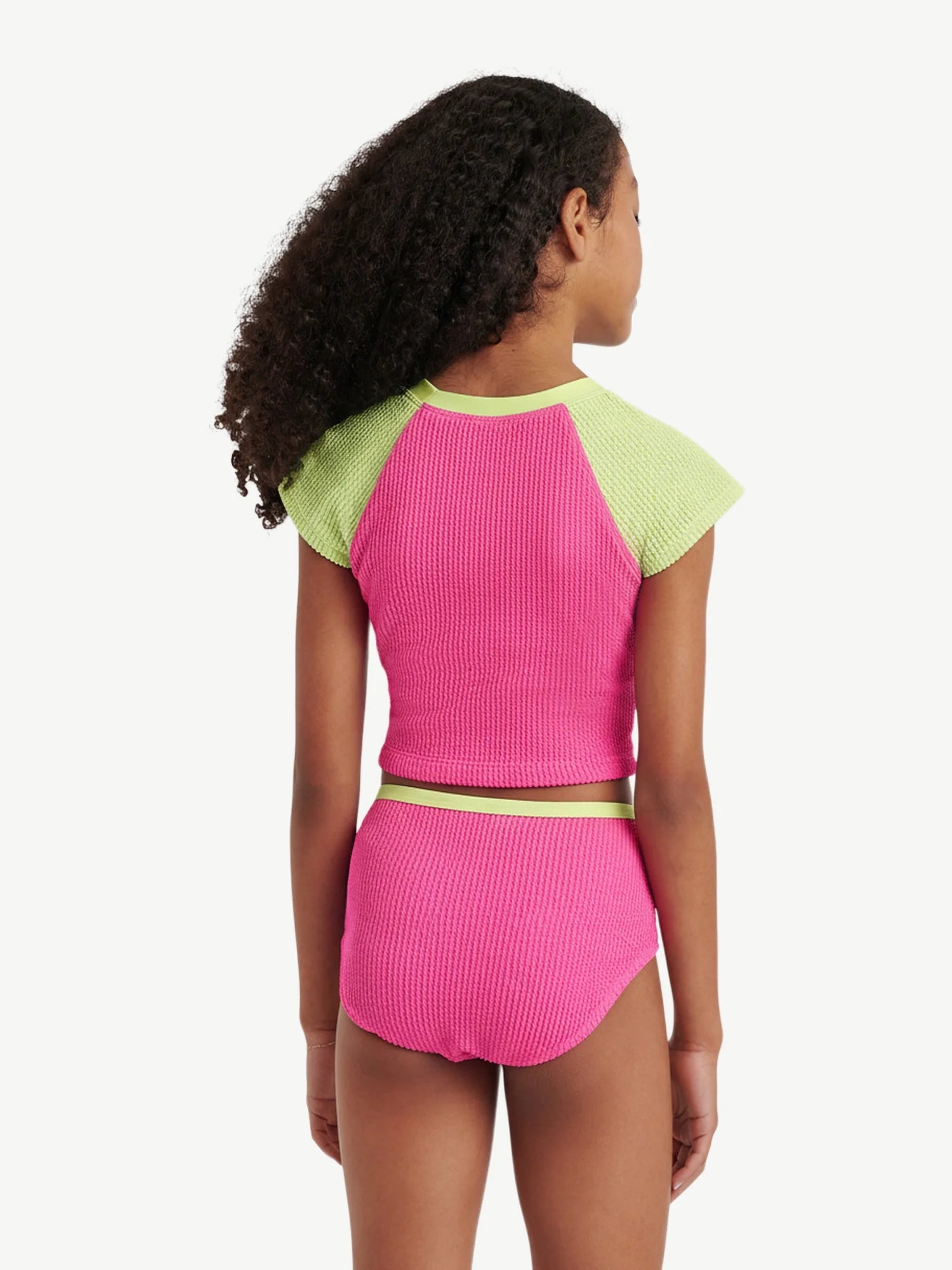 Girls 2 Piece Short Sleeve Rashguard Swimsuit, Sizes XS-XL