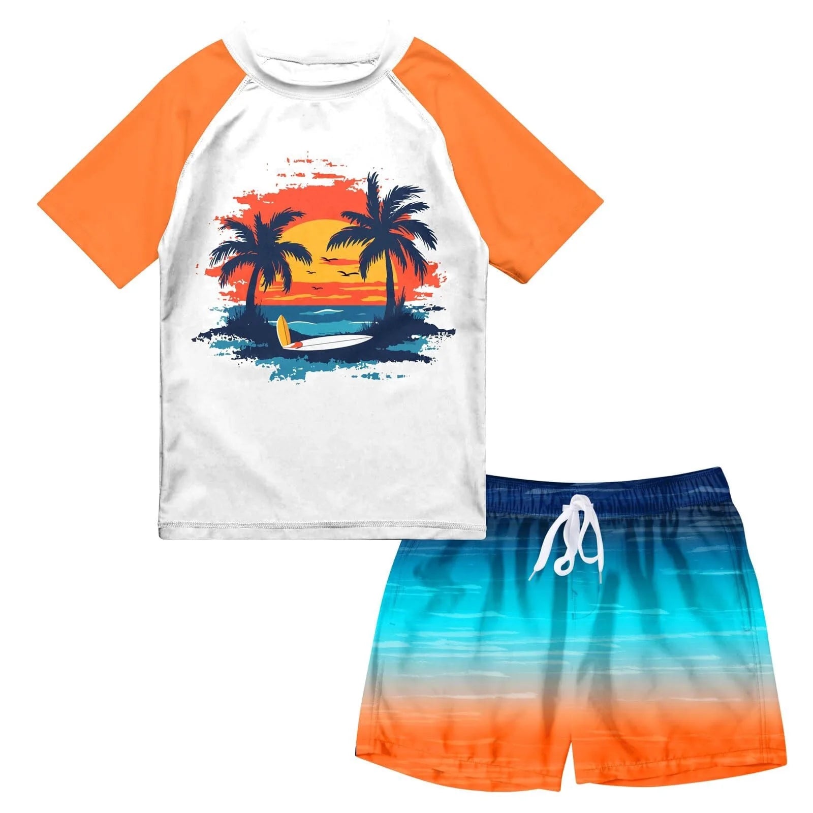Boys Two Piece Rash Guard Swimsuits Sets Bathing Suits with Trunks 4-10 Years