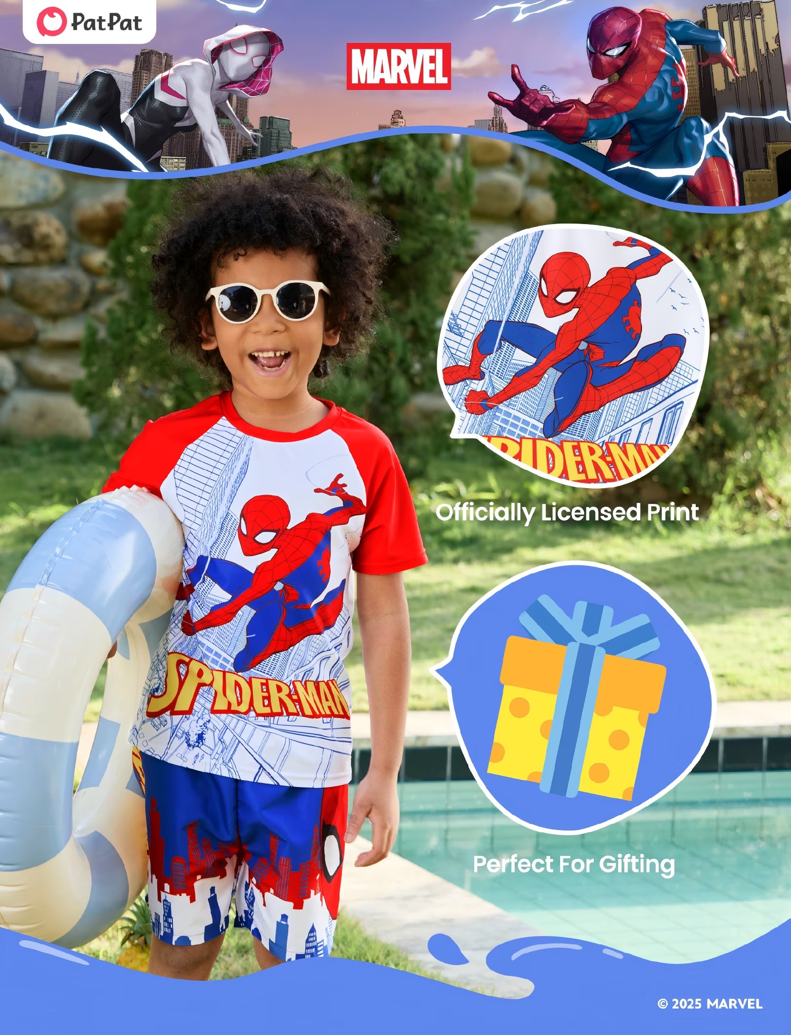 Spider-Man Boys 2 Pieces Swimsuit UFP50+ Rash Guard Shirts & Swim Trunks Bathing Suits Set Sizes 2-13