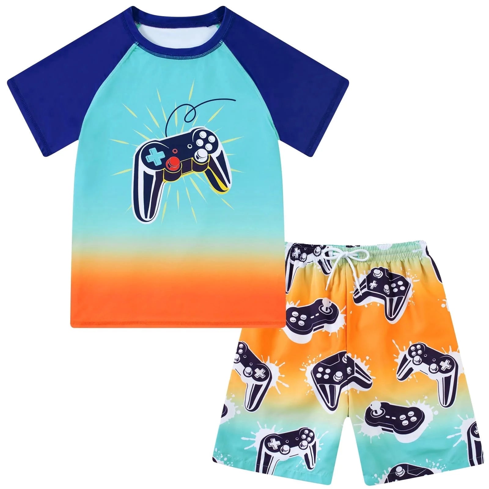 Boys Two Piece Rash Guard Swimsuits Sets Bathing Suits with Trunks 4-10 Years