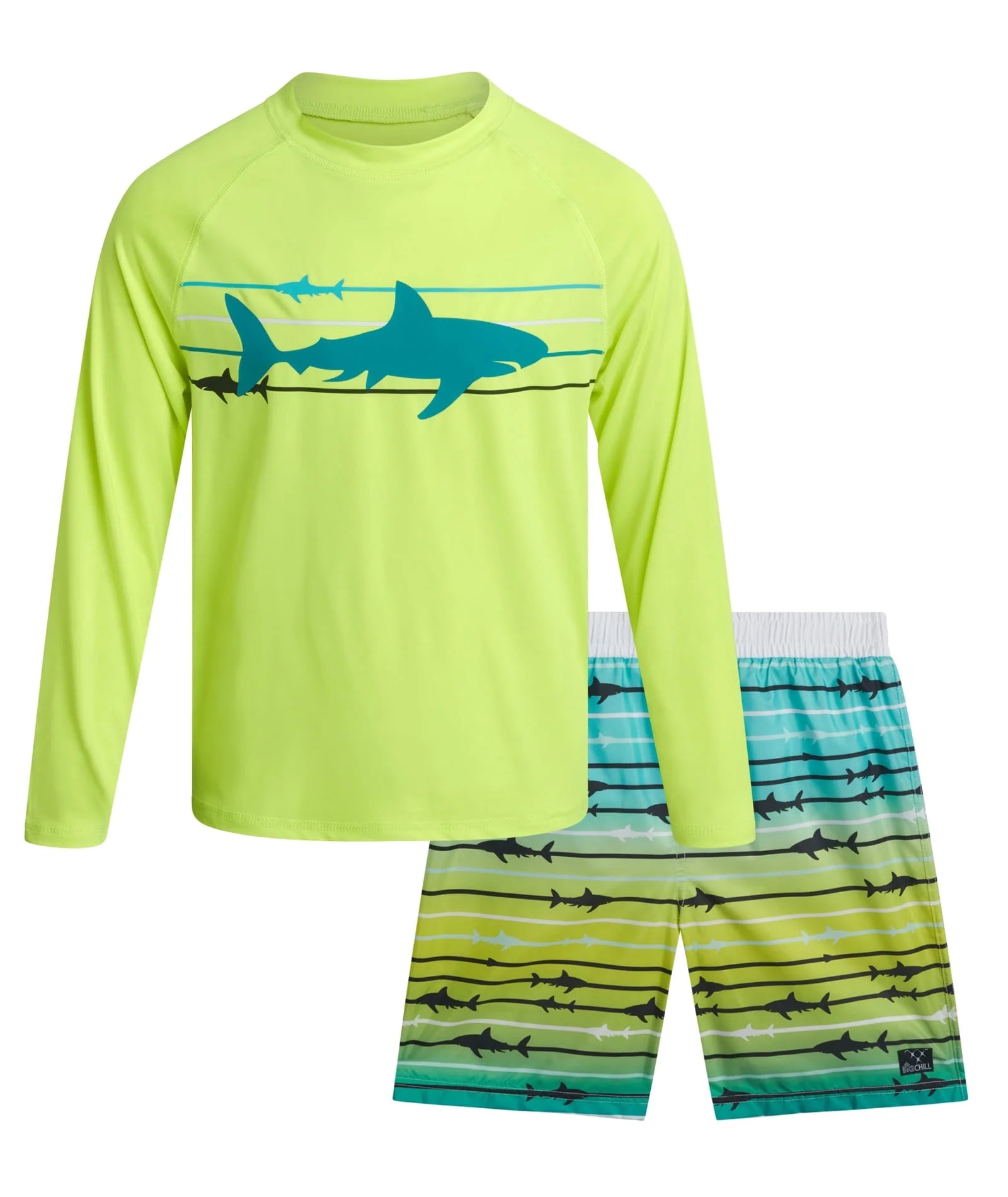Boys Swim Set - UPF 50+ Long Sleeve Rash Guard and Swim Trunks, 2 Piece Boys Swimsuit Set