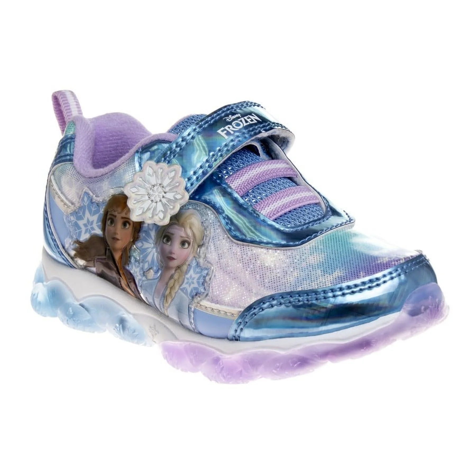 Frozen Toddler Girls Hook & Loop Sneakers with 2 White Lights - Lilac Blue, 9