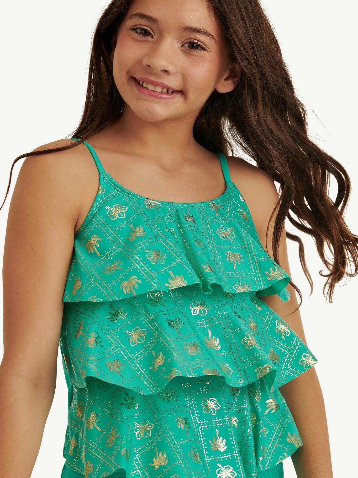 Girls 2 Piece Ruffle Tankini Swimsuit, Sizes XS-XL