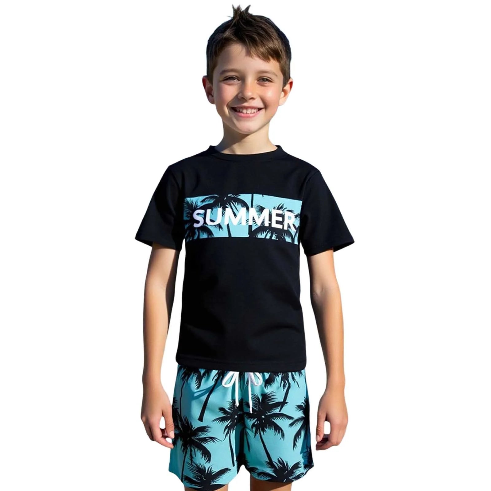 Cute Swimsuits Boys' 2 Piece Cartoon Dinosaur Two Piece Swimsuit Set Rash Guard and Swim Trunks for Swimming Size:5-6 Years