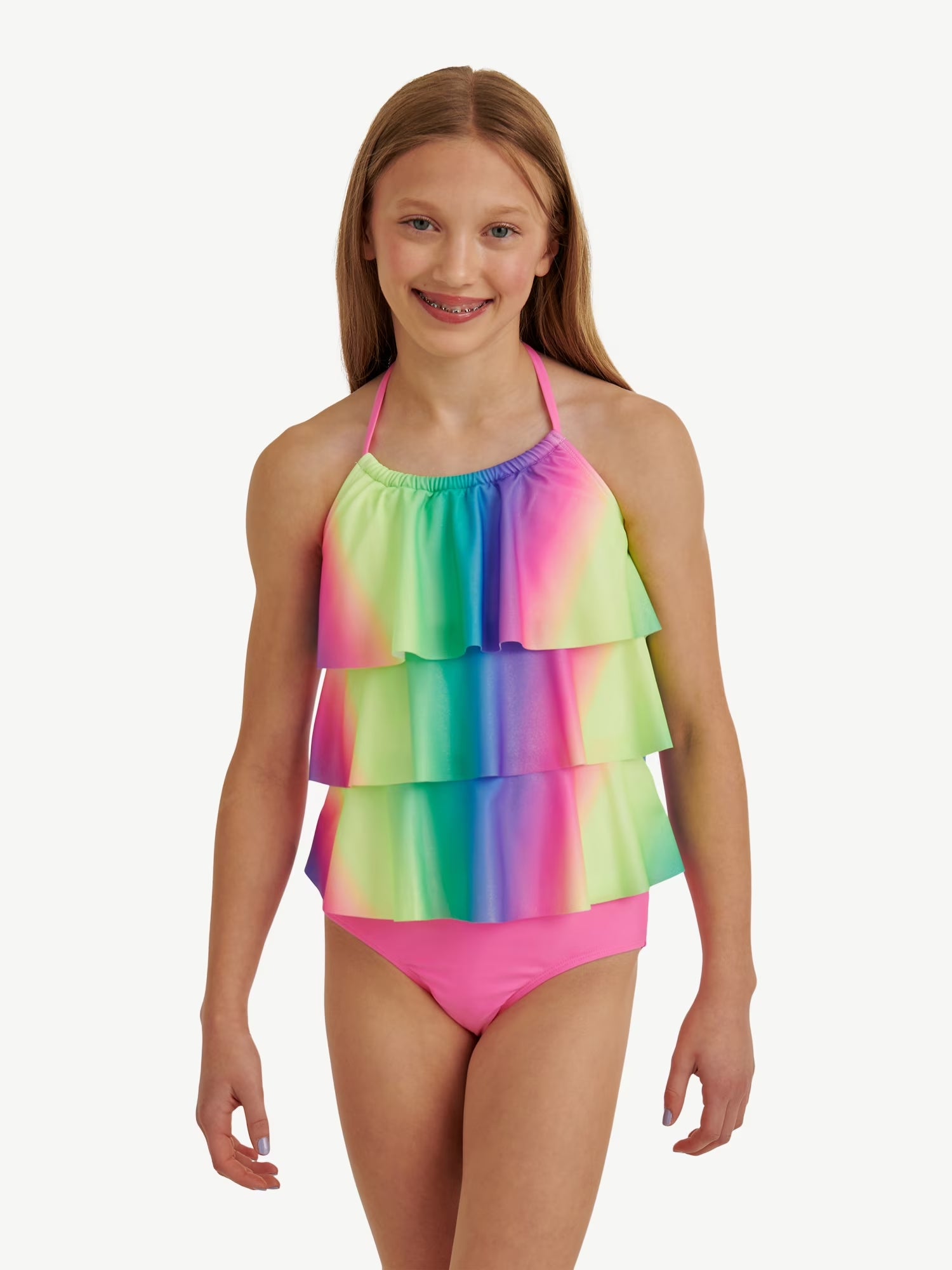 Girls 2 Piece Ruffle Tankini Swimsuit, Sizes XS-XL