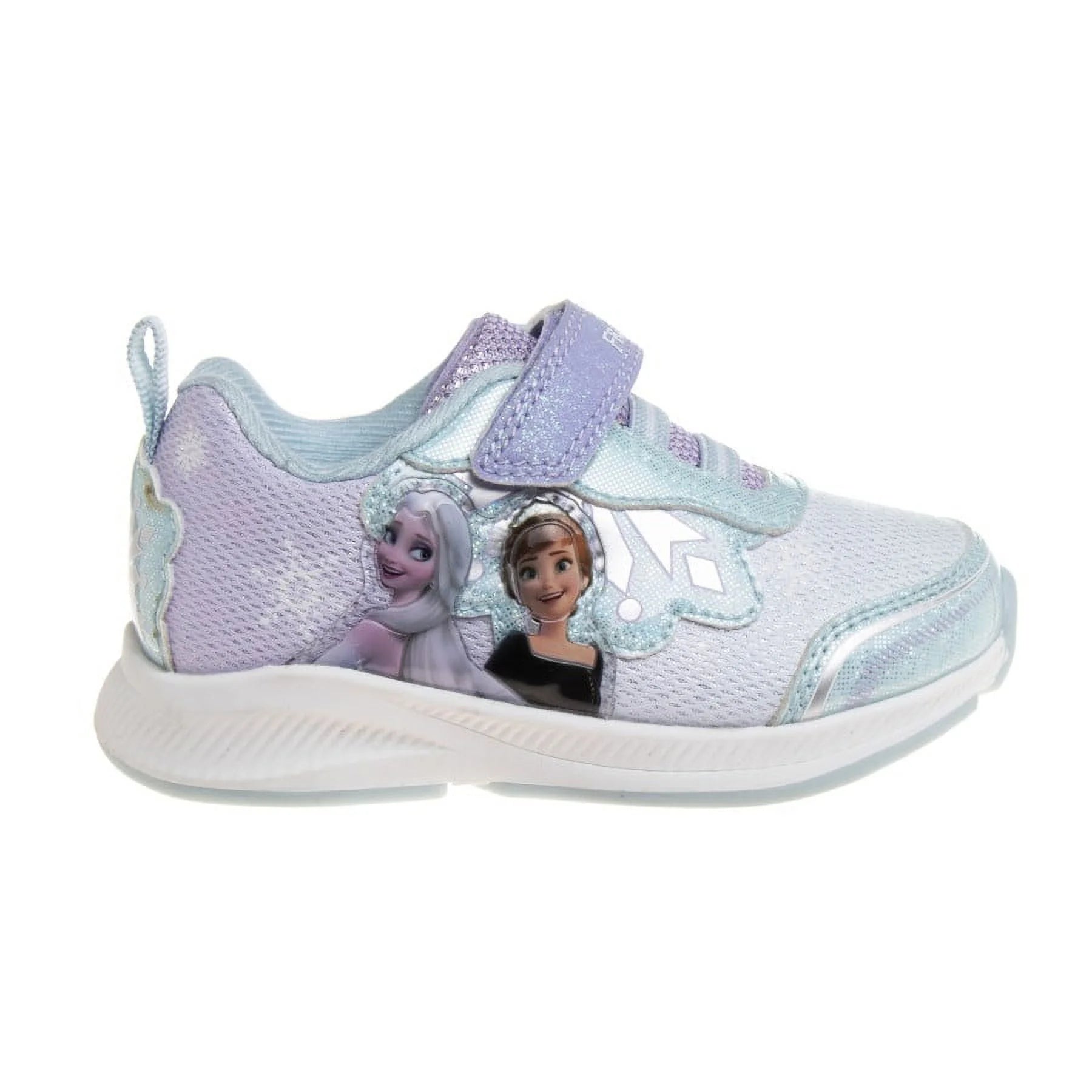 Frozen Toddler Girls Hook & Loop Sneakers with 2 White Lights - Lilac Blue, 9