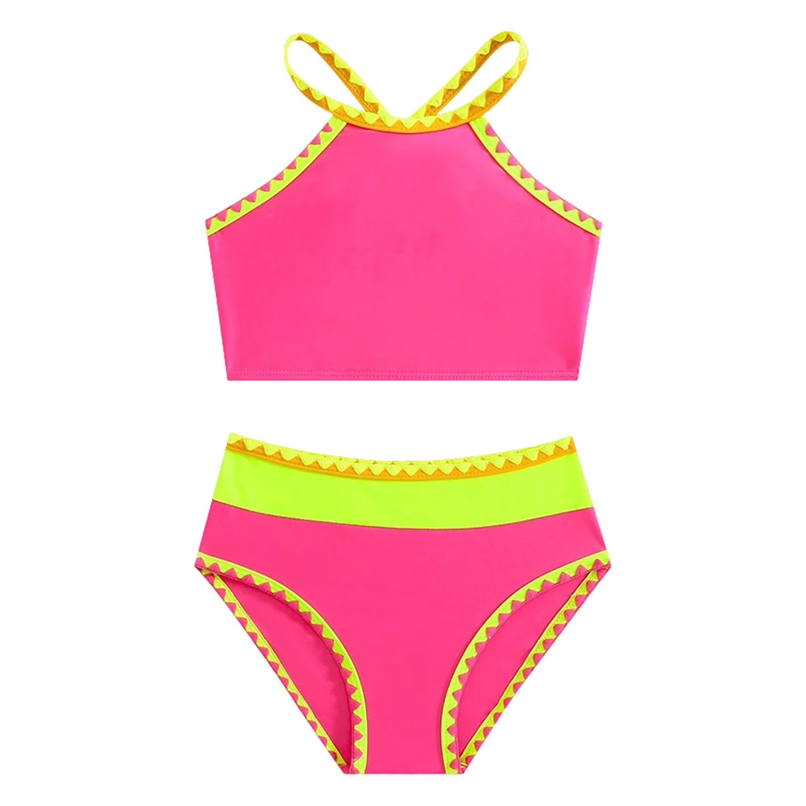Hot Pink Swimsuit Kids Girls Swimming Suit Two Piece Bikini Hot Pink Size 6 Years