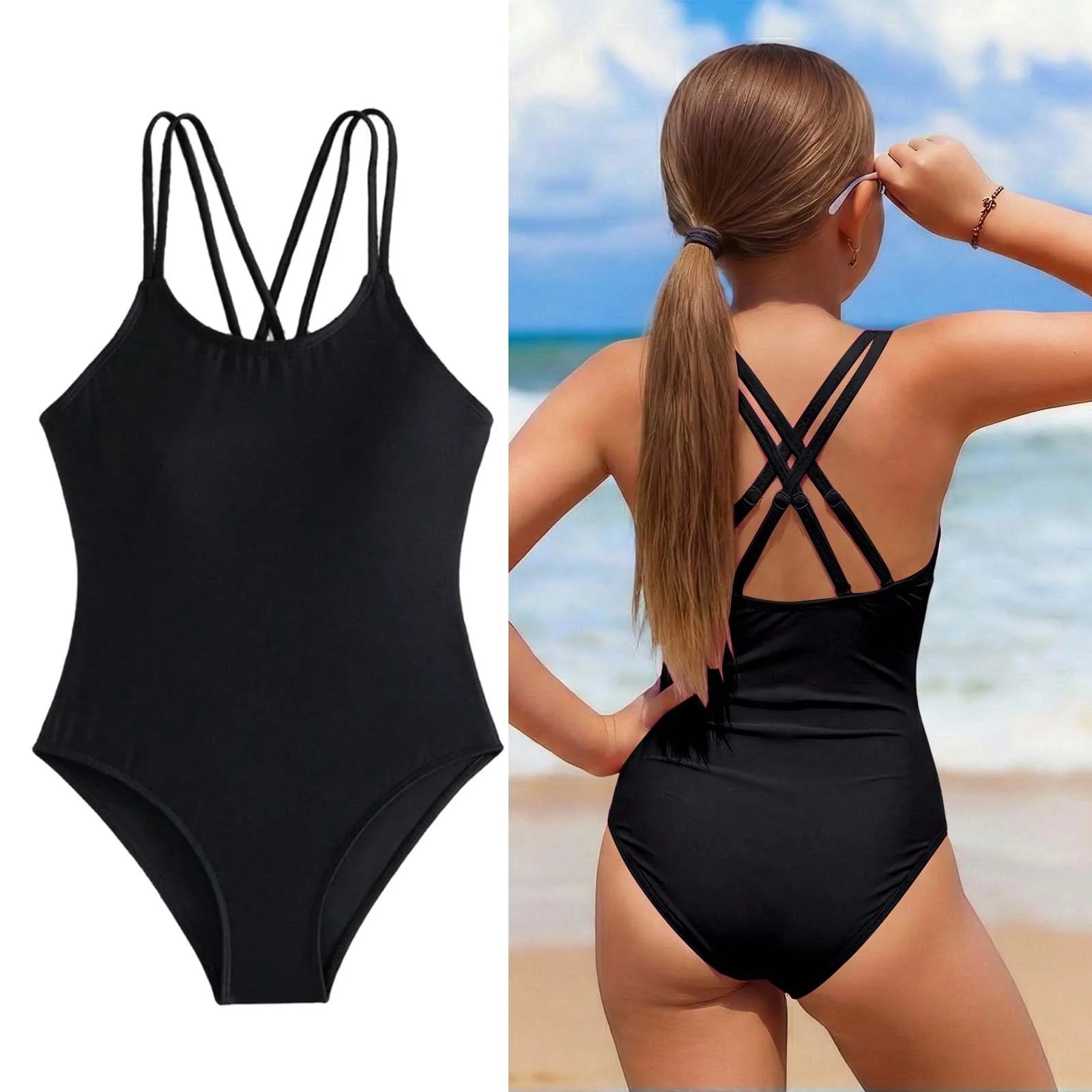 Swimsuits for Girls Crossback 1 Piece Bathing Suit Quick Dry Beach Swimwear with Adjustable Straps Tween Girl Bathing Suits 11-12 Years