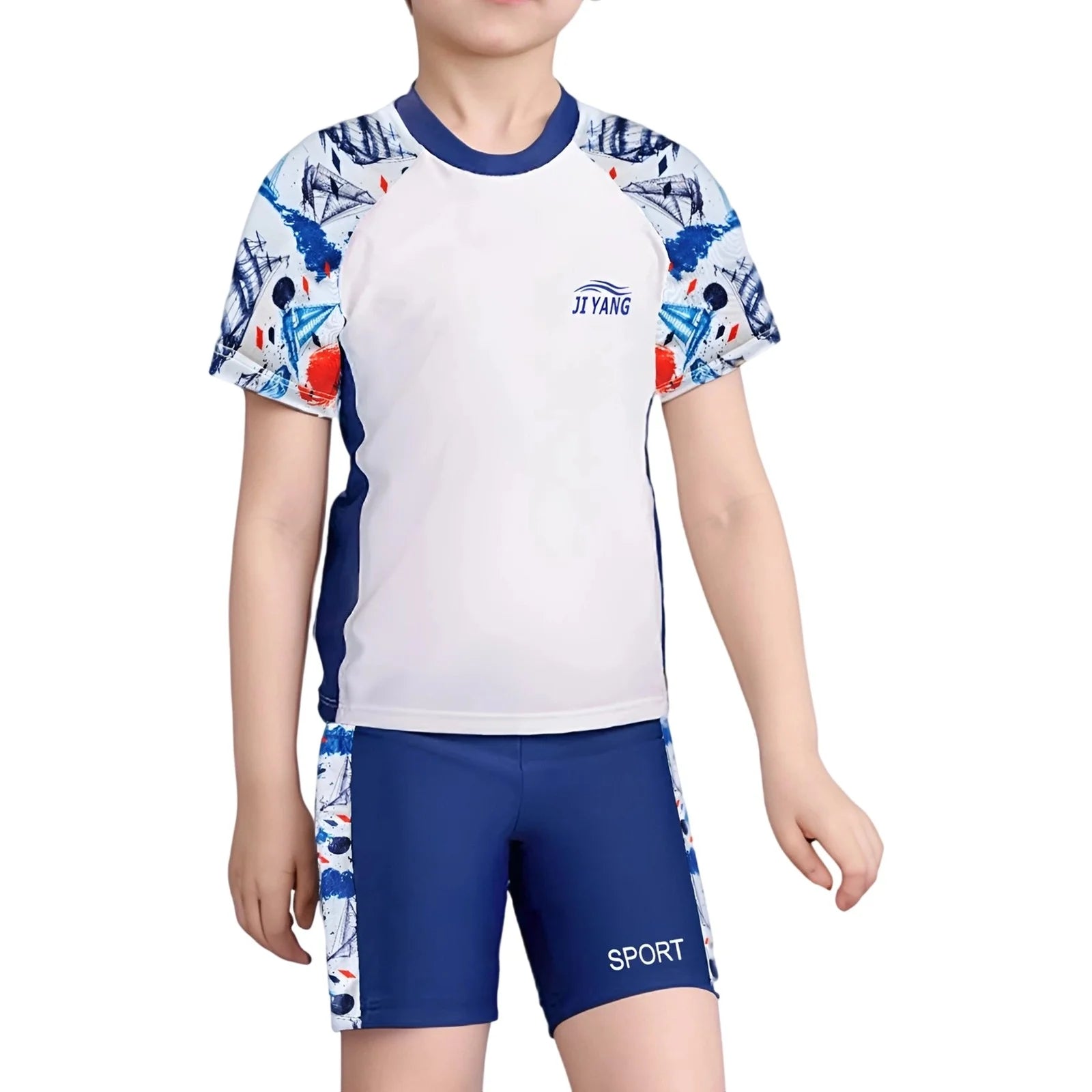 Cute Swimsuits Boys' 2 Piece Cartoon Dinosaur Two Piece Swimsuit Set Rash Guard and Swim Trunks for Swimming Size:5-6 Years