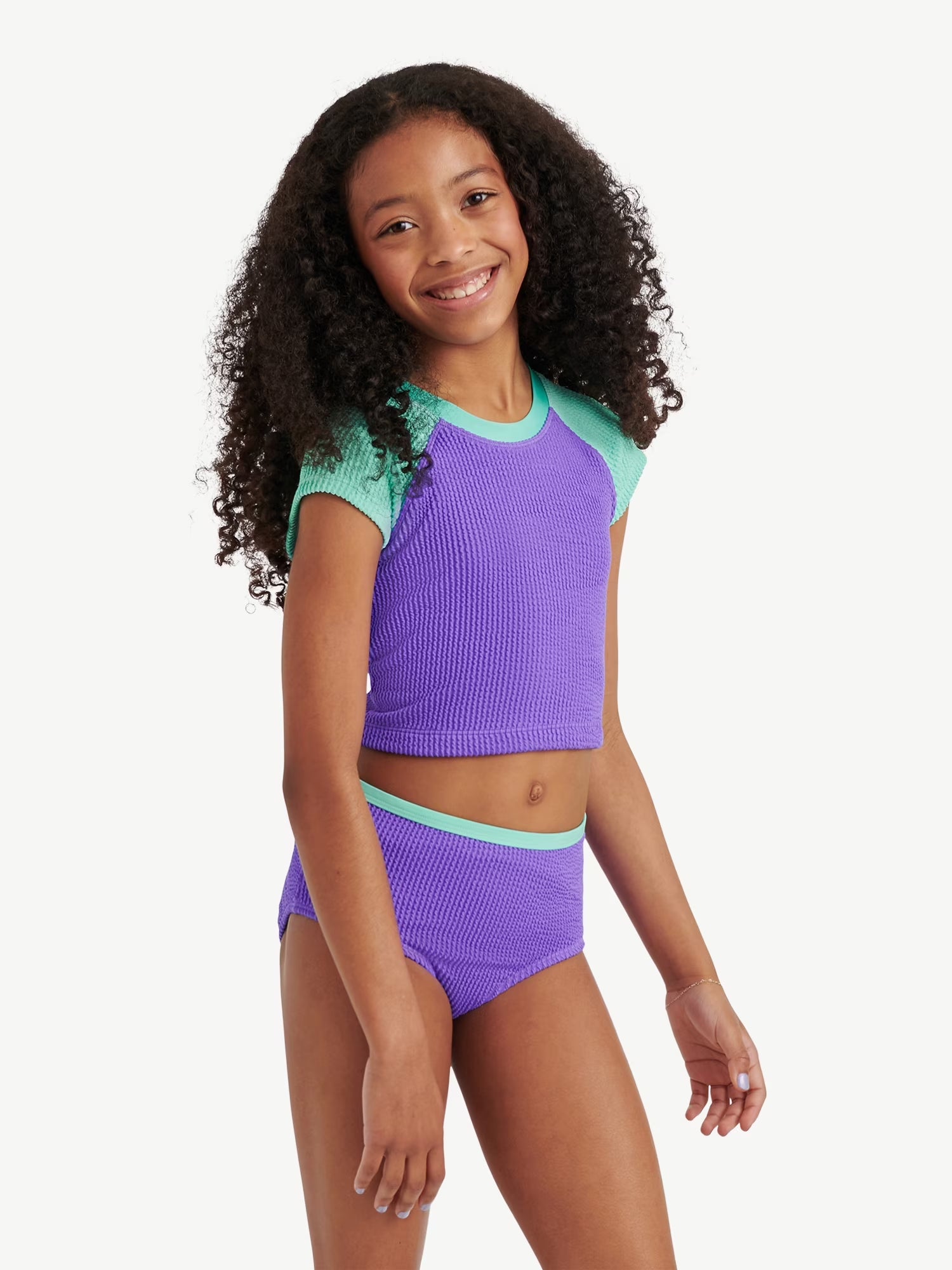 Girls 2 Piece Short Sleeve Rashguard Swimsuit, Sizes XS-XL