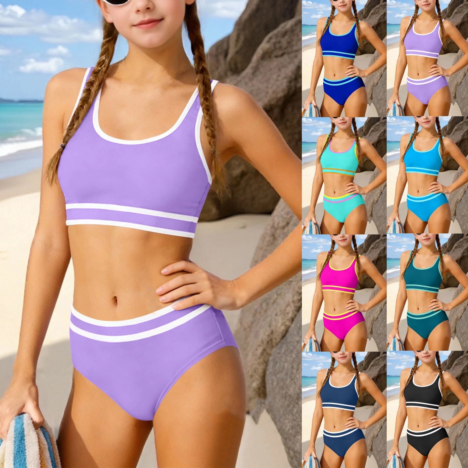Hot Pink Swimsuit Kids Girls Swimming Suit Two Piece Bikini Hot Pink Size 6 Years