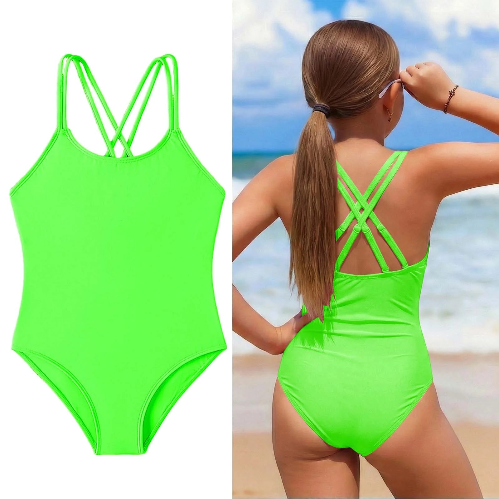 Swimsuits for Girls Crossback 1 Piece Bathing Suit Quick Dry Beach Swimwear with Adjustable Straps Tween Girl Bathing Suits 11-12 Years