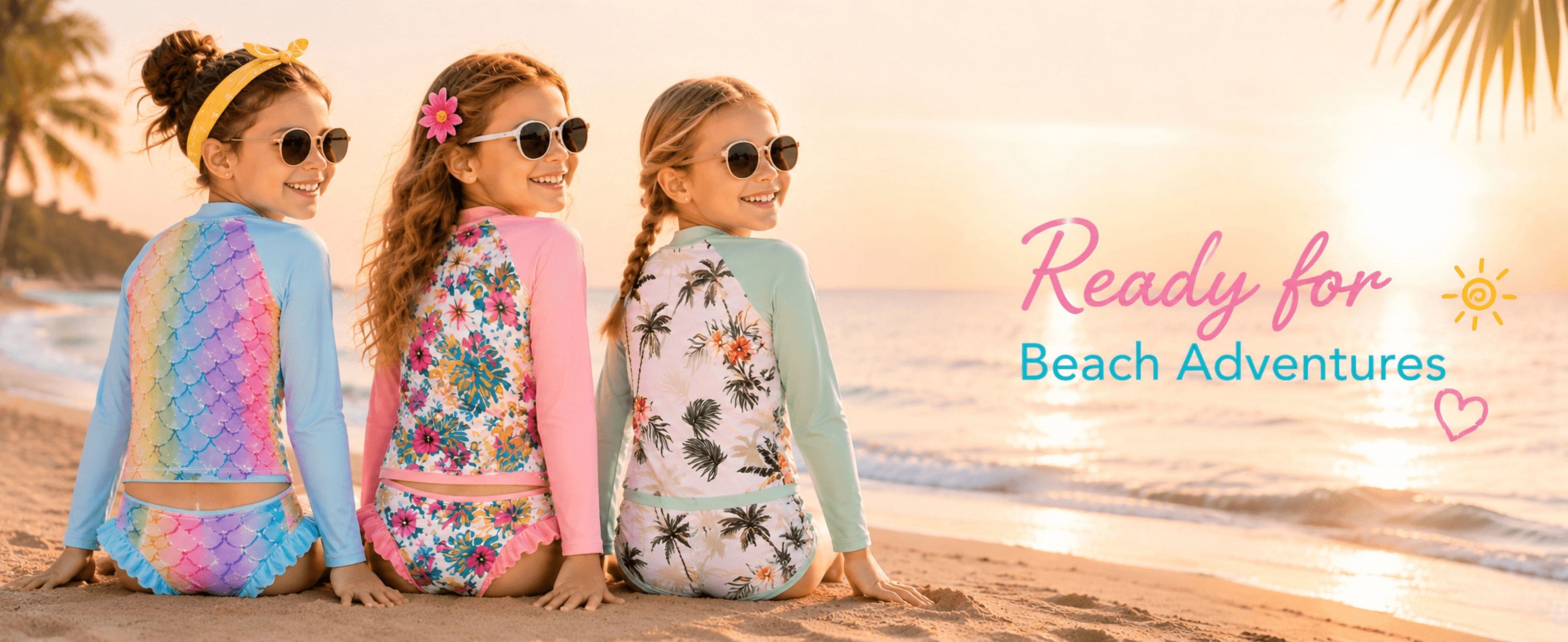 3-8T Toddler/Little Girls Light Blue Ocean Mermaid Scales Rashguard Swimsuit Set 5-6T