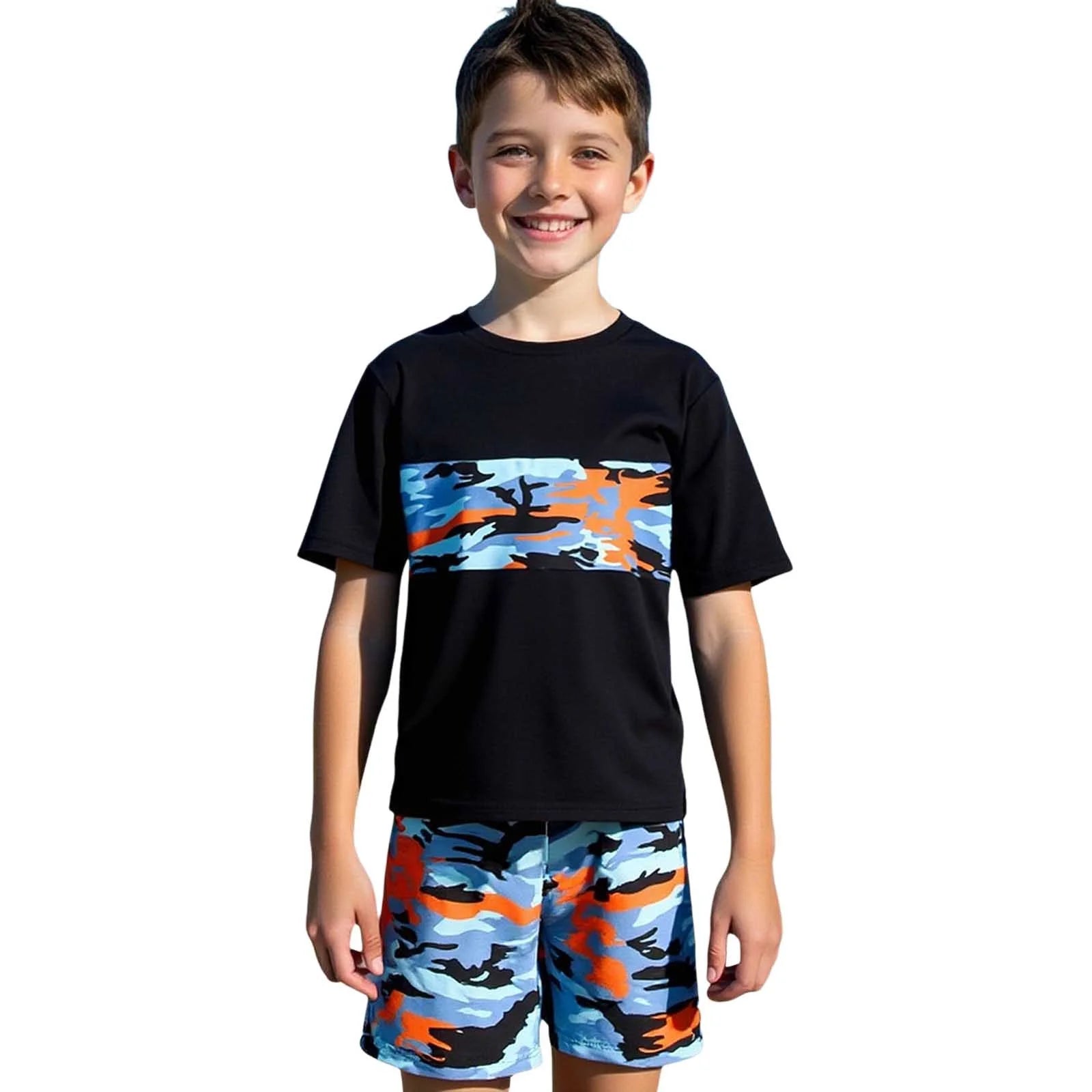 Cute Swimsuits Boys' 2 Piece Cartoon Dinosaur Two Piece Swimsuit Set Rash Guard and Swim Trunks for Swimming Size:5-6 Years