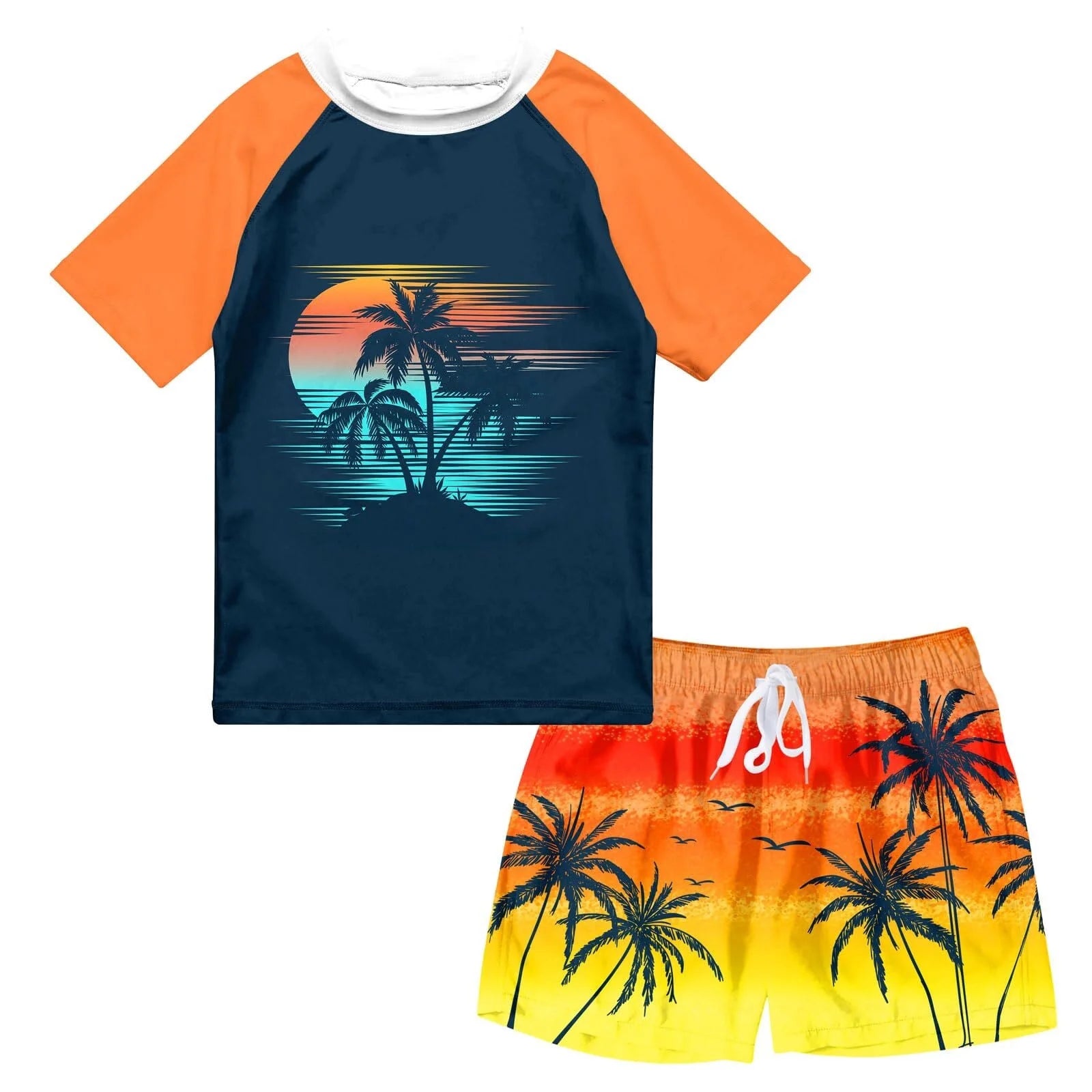 Boys Two Piece Rash Guard Swimsuits Sets Bathing Suits with Trunks 4-10 Years