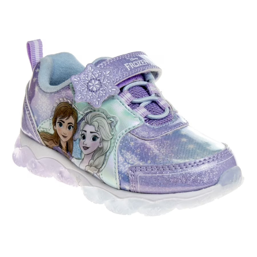 Frozen Toddler Girls Hook & Loop Sneakers with 2 White Lights - Lilac Blue, 9