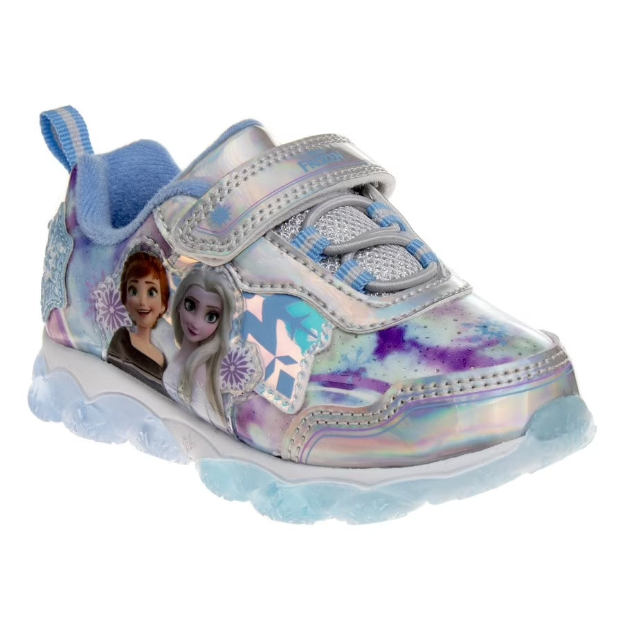 Frozen Toddler Girls Hook & Loop Sneakers with 2 White Lights - Lilac Blue, 9