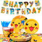 Pokemon Theme Birthday Party Decoration Tableware Set, Pokemon Party Supplies Tableware - Pokemon Table Cloth Banner Plates Napkins Cups for Pokemon Birthday Party Decorations