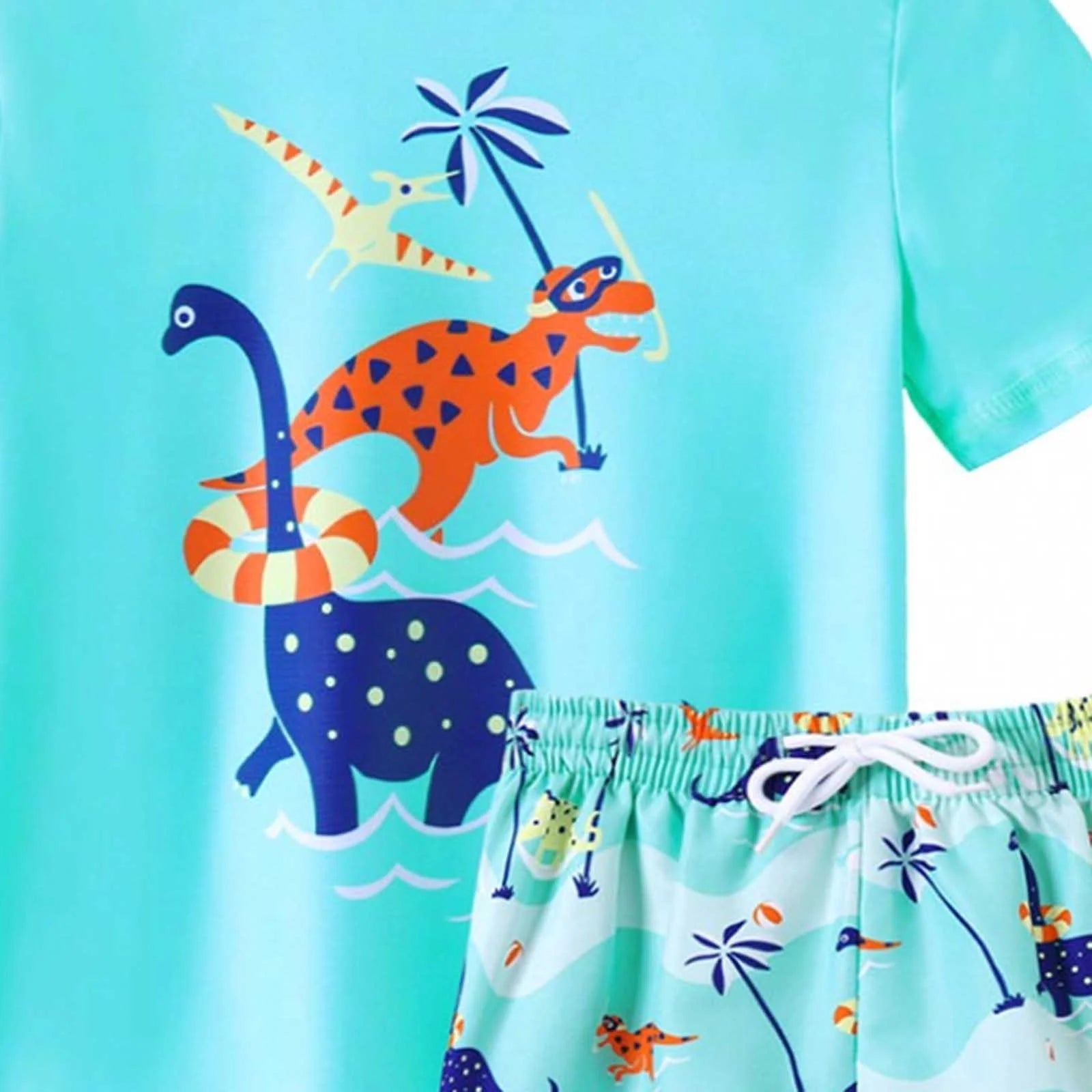 Cute Swimsuits Boys' 2 Piece Cartoon Dinosaur Two Piece Swimsuit Set Rash Guard and Swim Trunks for Swimming Size:5-6 Years
