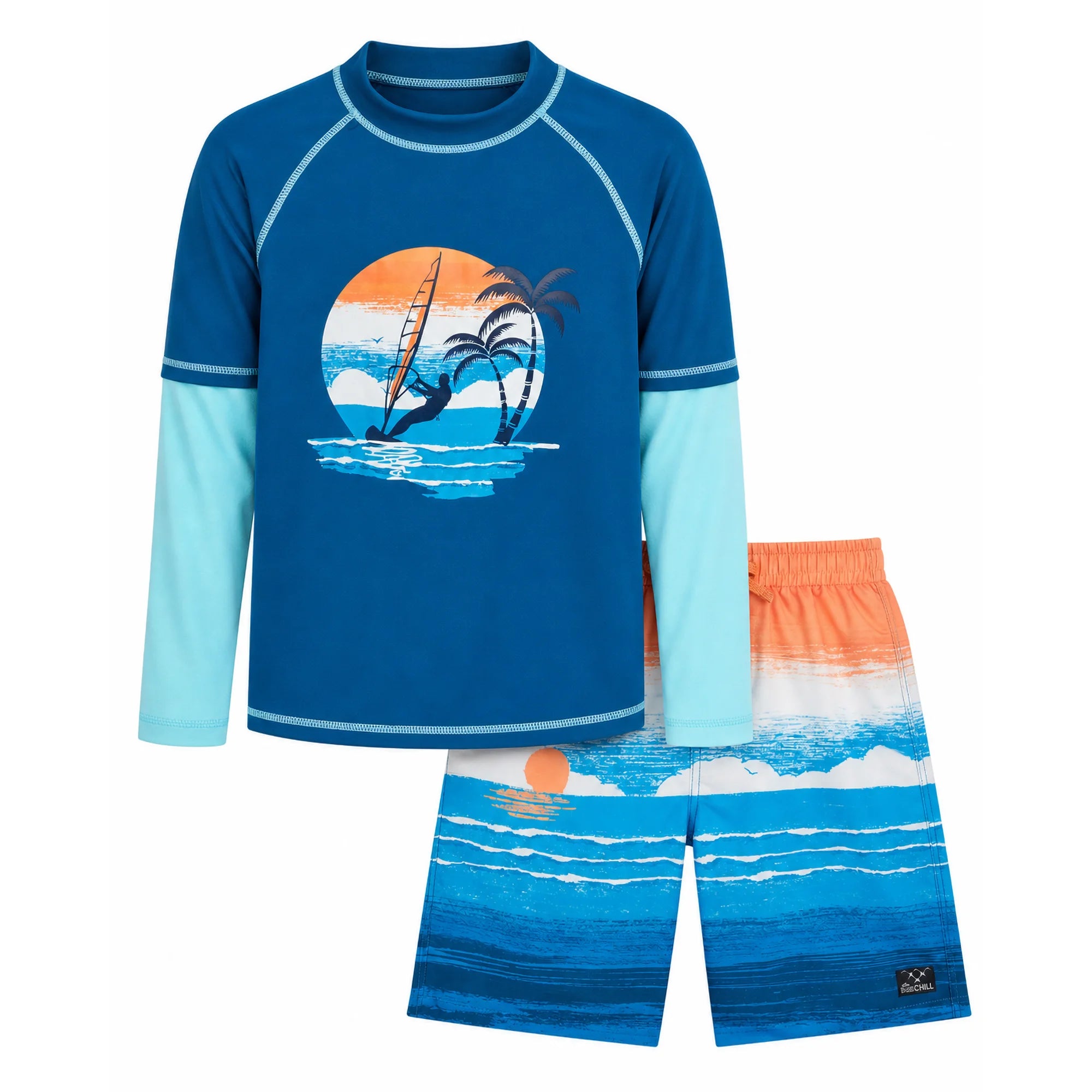 Boys Swim Set - UPF 50+ Long Sleeve Rash Guard and Swim Trunks, 2 Piece Boys Swimsuit Set