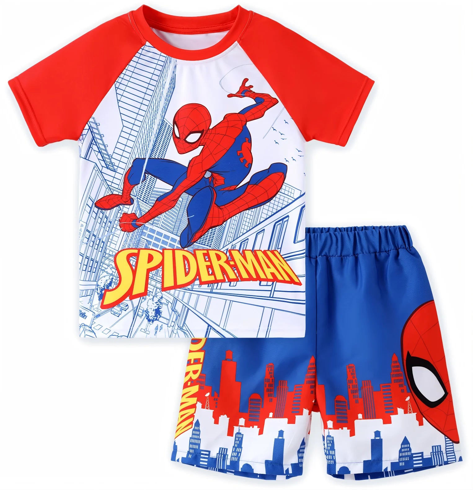 Spider-Man Boys 2 Pieces Swimsuit UFP50+ Rash Guard Shirts & Swim Trunks Bathing Suits Set Sizes 2-13