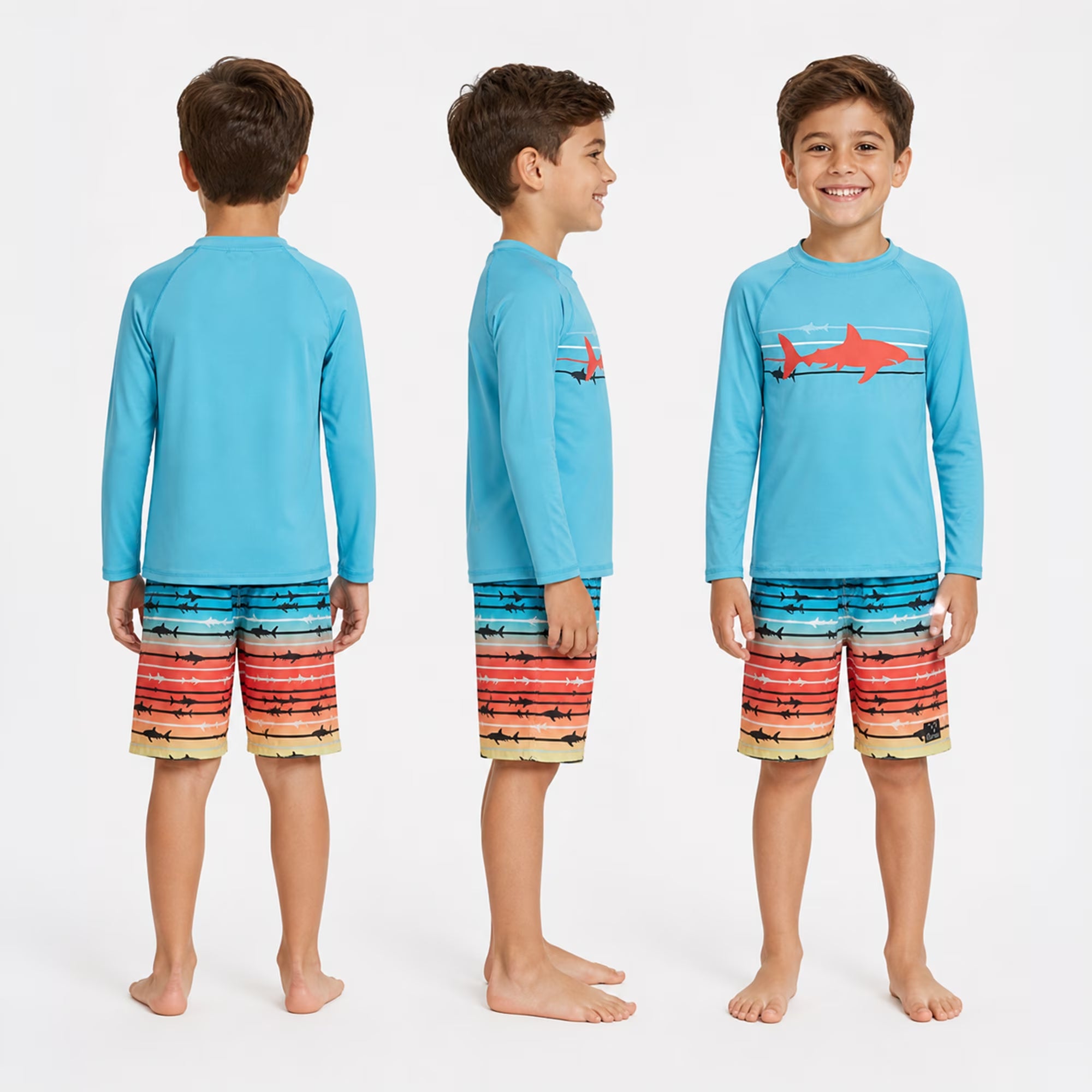 Boys Swim Set - UPF 50+ Long Sleeve Rash Guard and Swim Trunks, 2 Piece Boys Swimsuit Set