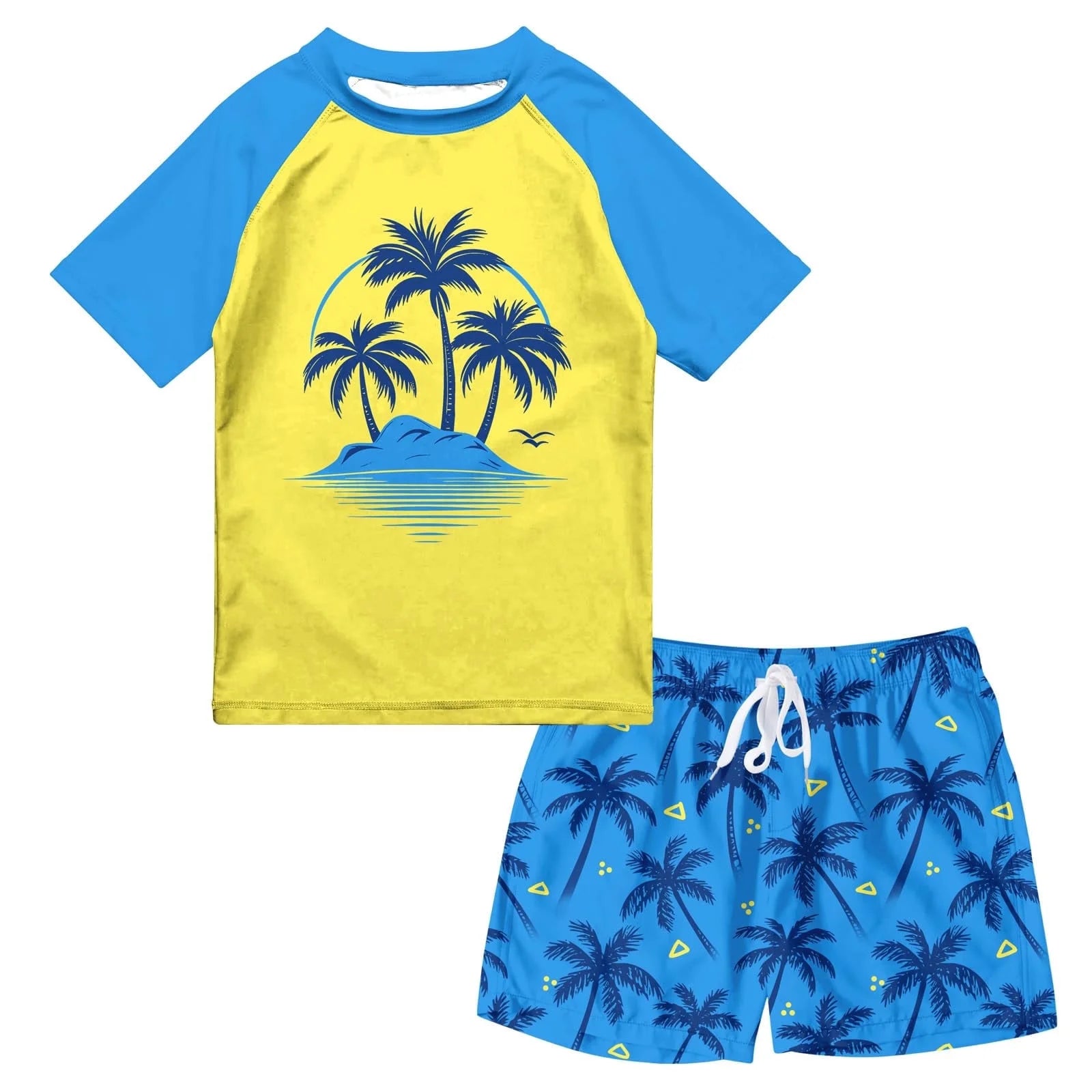 Boys Two Piece Rash Guard Swimsuits Sets Bathing Suits with Trunks 4-10 Years