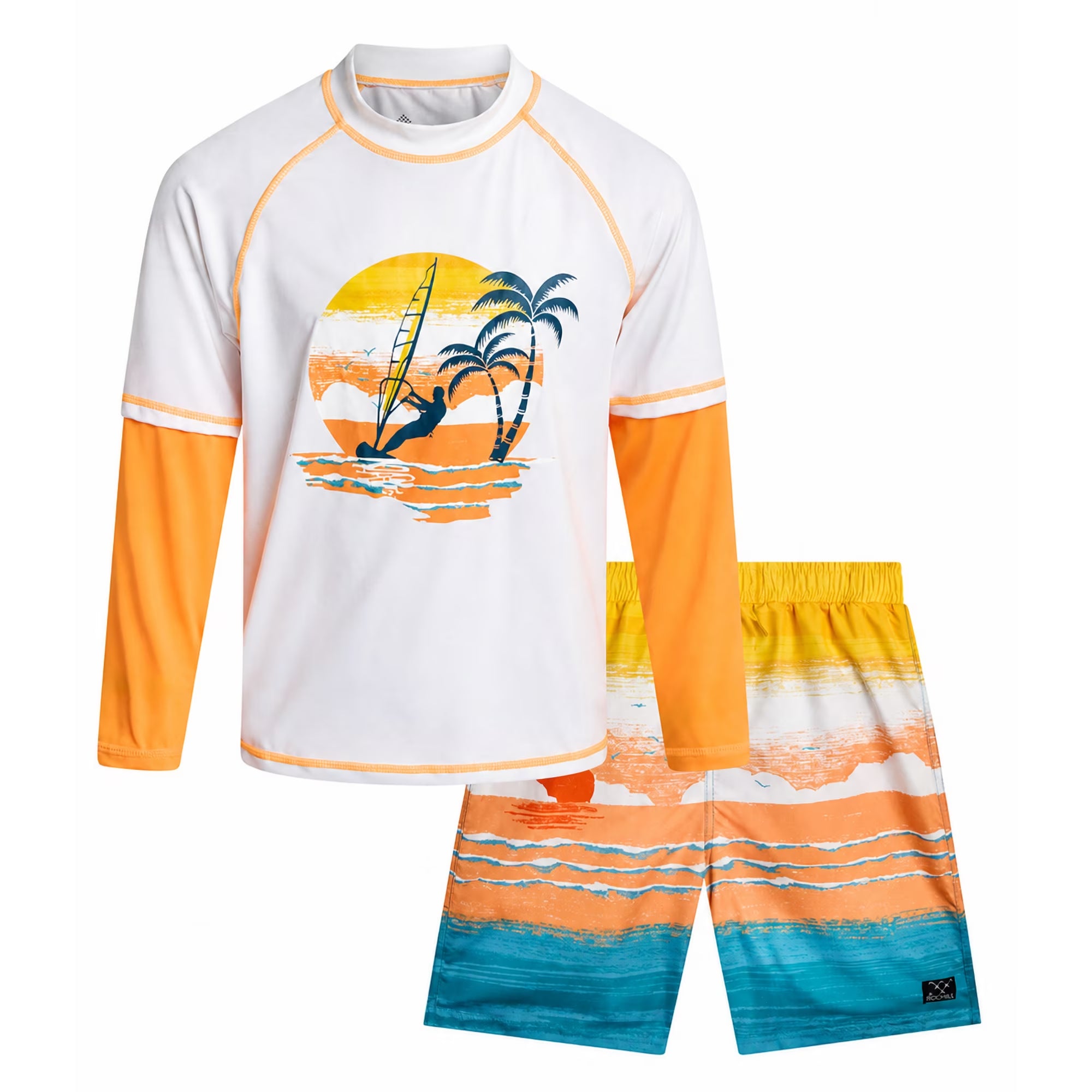 Boys Swim Set - UPF 50+ Long Sleeve Rash Guard and Swim Trunks, 2 Piece Boys Swimsuit Set