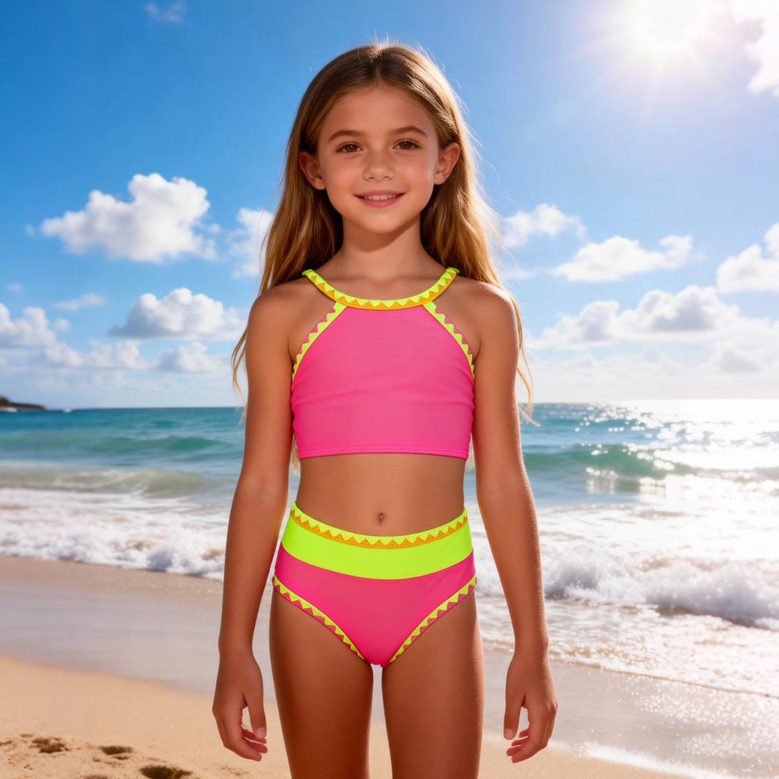 Hot Pink Swimsuit Kids Girls Swimming Suit Two Piece Bikini Hot Pink Size 6 Years
