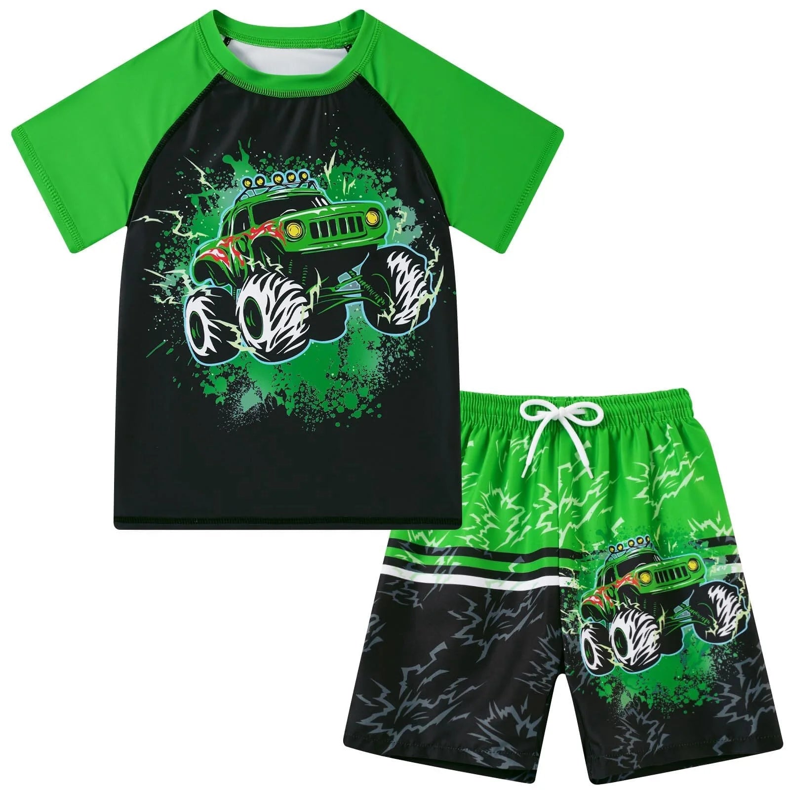 Boys Two Piece Rash Guard Swimsuits Sets Bathing Suits with Trunks 4-10 Years
