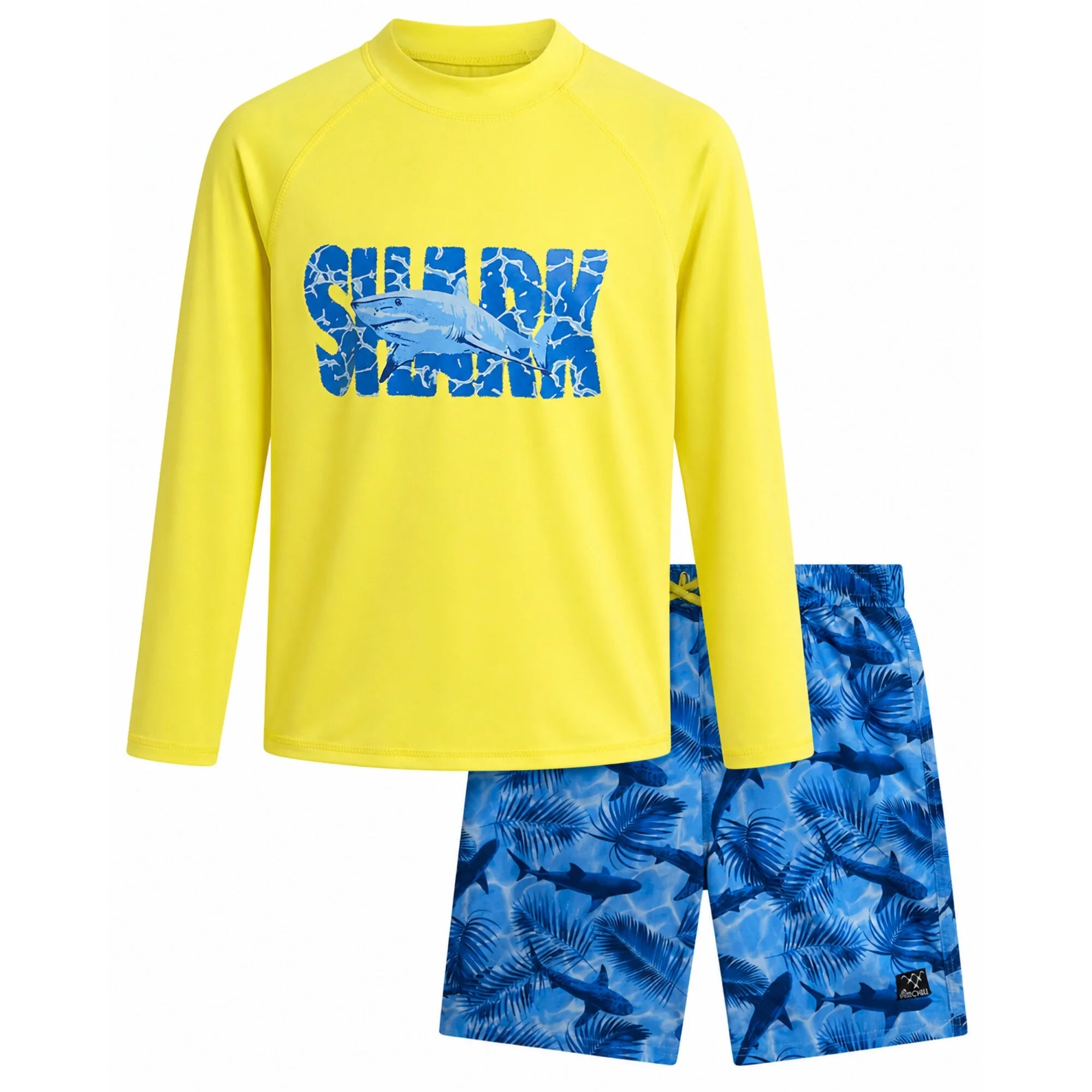 Boys Swim Set - UPF 50+ Long Sleeve Rash Guard and Swim Trunks, 2 Piece Boys Swimsuit Set